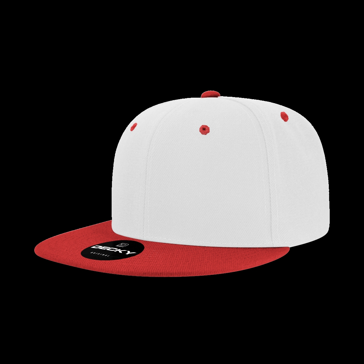 6020-2WHTRED 6 Panel High Profile Structured Acrylic & Polyester Snapback Cap, White & Red - One Size Fits Most