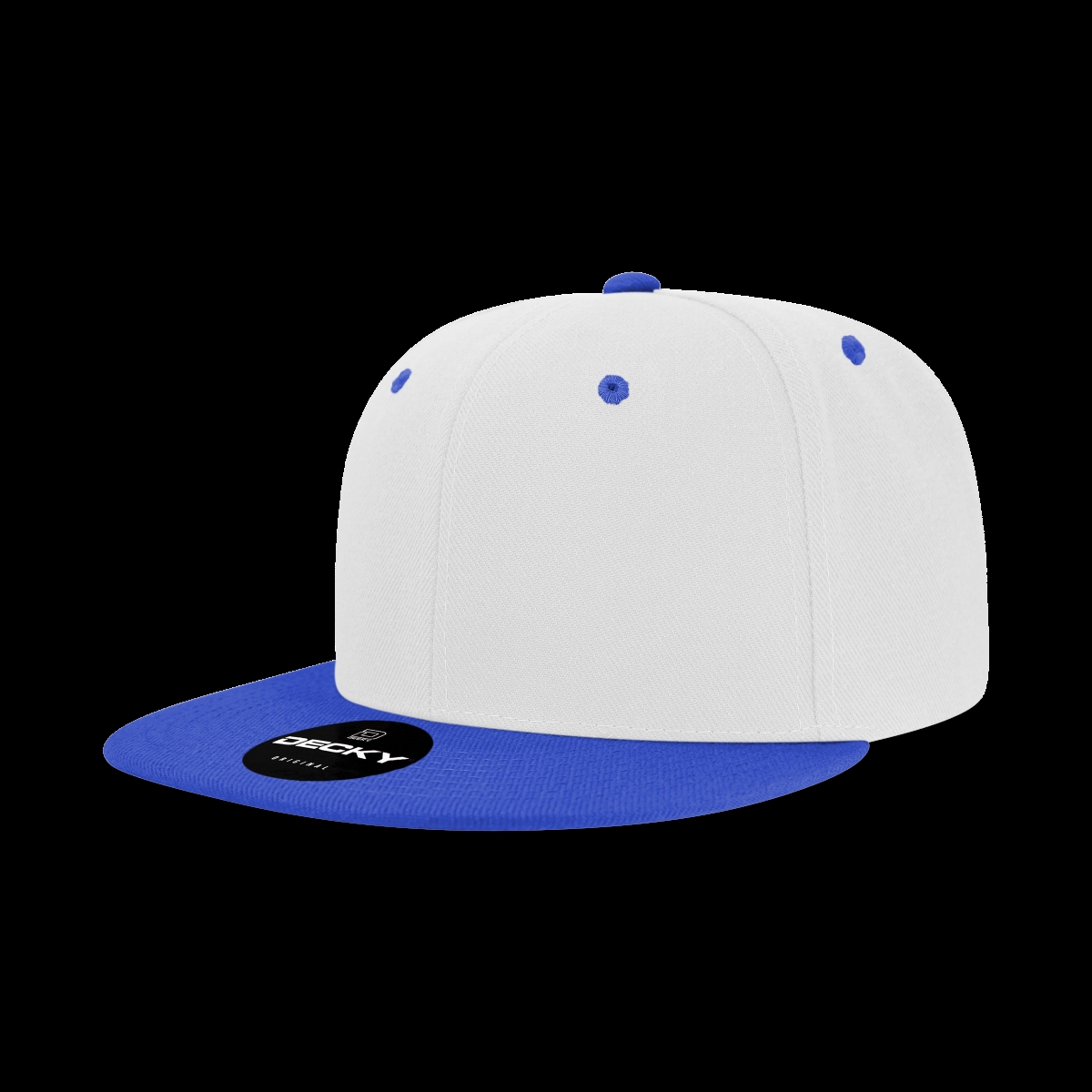 6020-2WHTRYL 6 Panel High Profile Structured Acrylic & Polyester Snapback Cap, White & Royal - One Size Fits Most