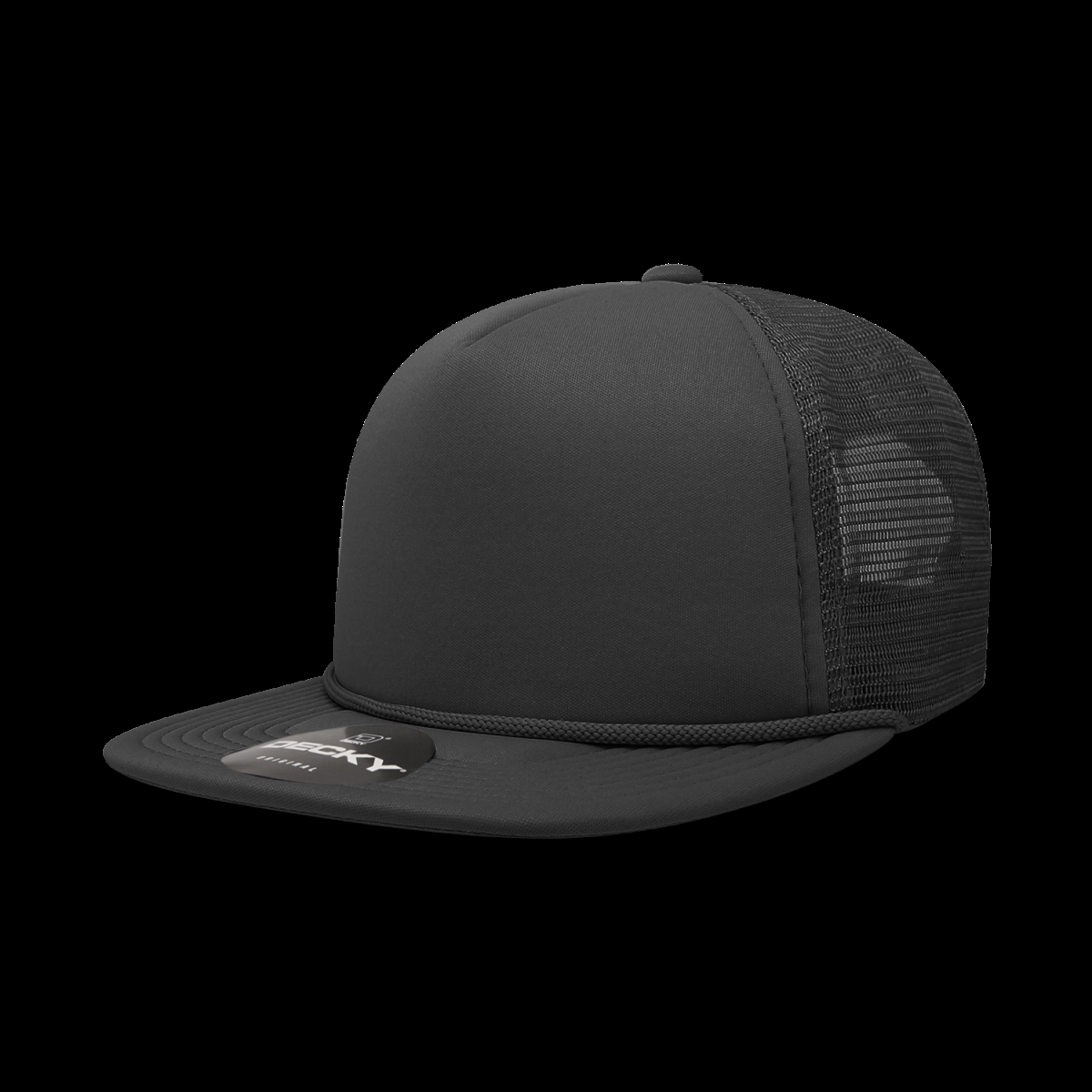 6026-1BLK 5 Panel High Profile Structured Foam Trucker Hat, Black - One Size Fits Most
