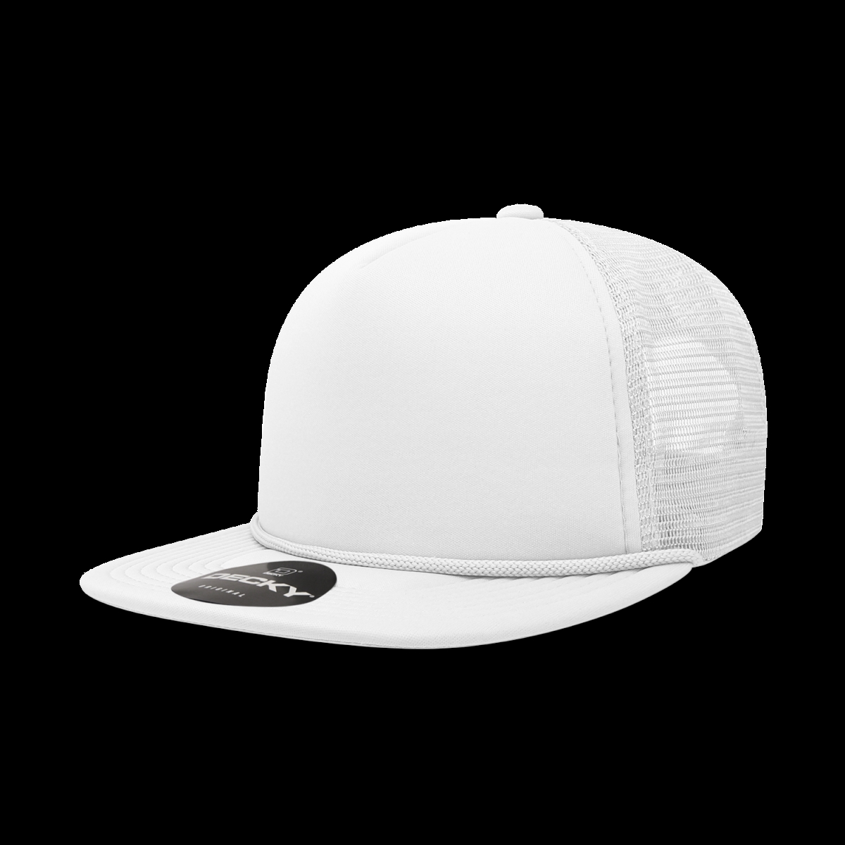 6026-1WHT 5 Panel High Profile Structured Foam Trucker Cap, White - One Size Fits Most