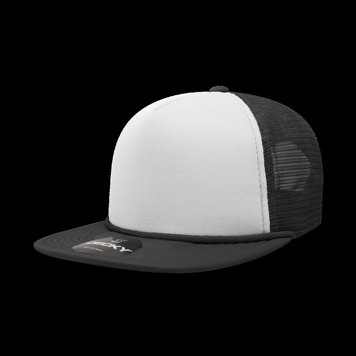 6026-5BLKWHTBLK 5 Panel High Profile Structured Foam Trucker Cap, Black & White - One Size Fits Most