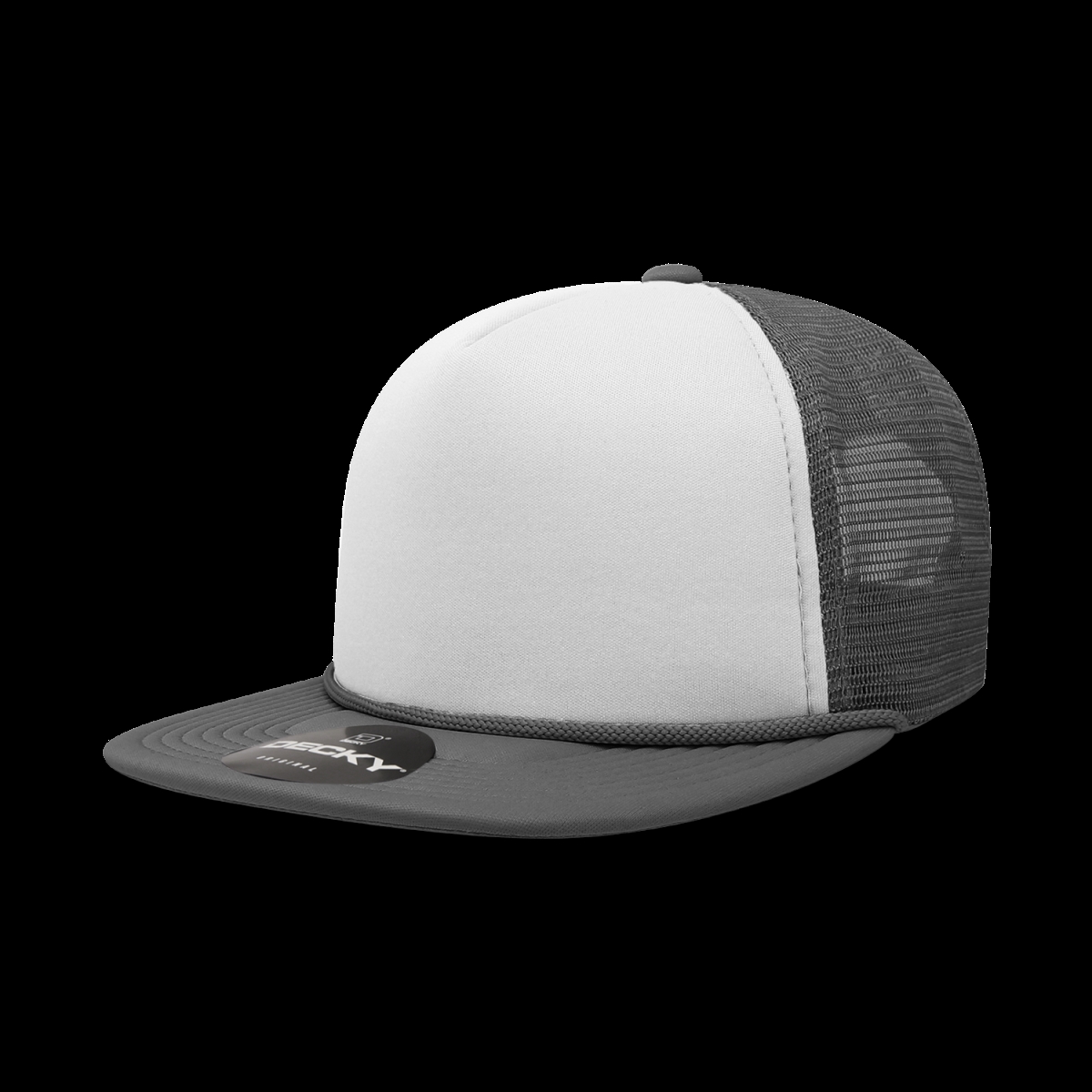 6026-5CHAWHTCHA 5 Panel High Profile Structured Foam Trucker Cap, Charcoal & White - One Size Fits Most