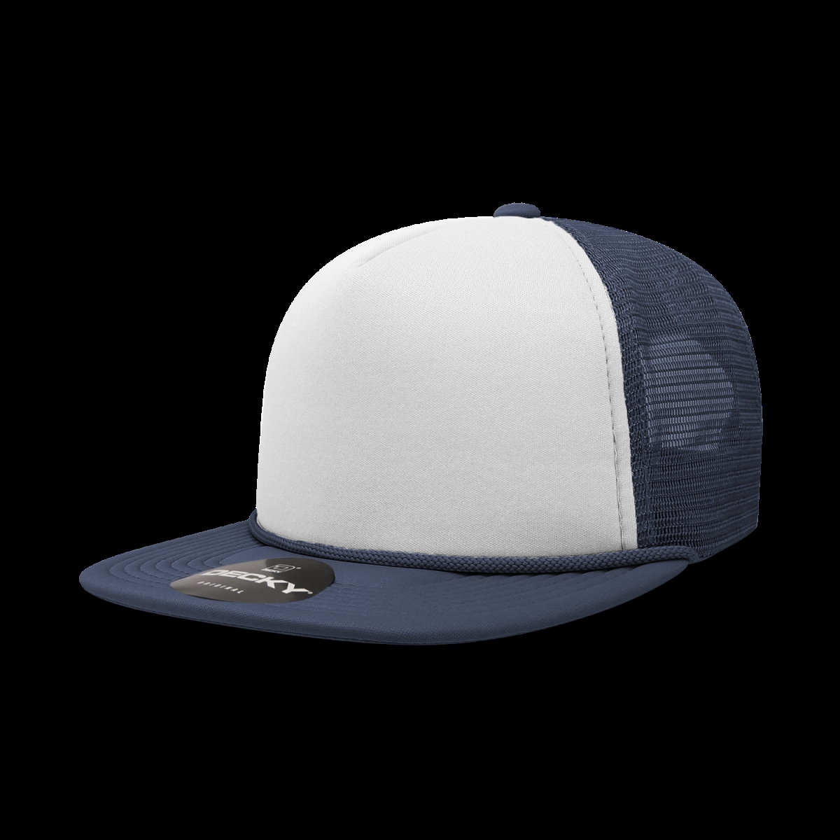 6026-5NVYWHTNVY 5 Panel High Profile Structured Foam Trucker Cap, Navy & White - One Size Fits Most