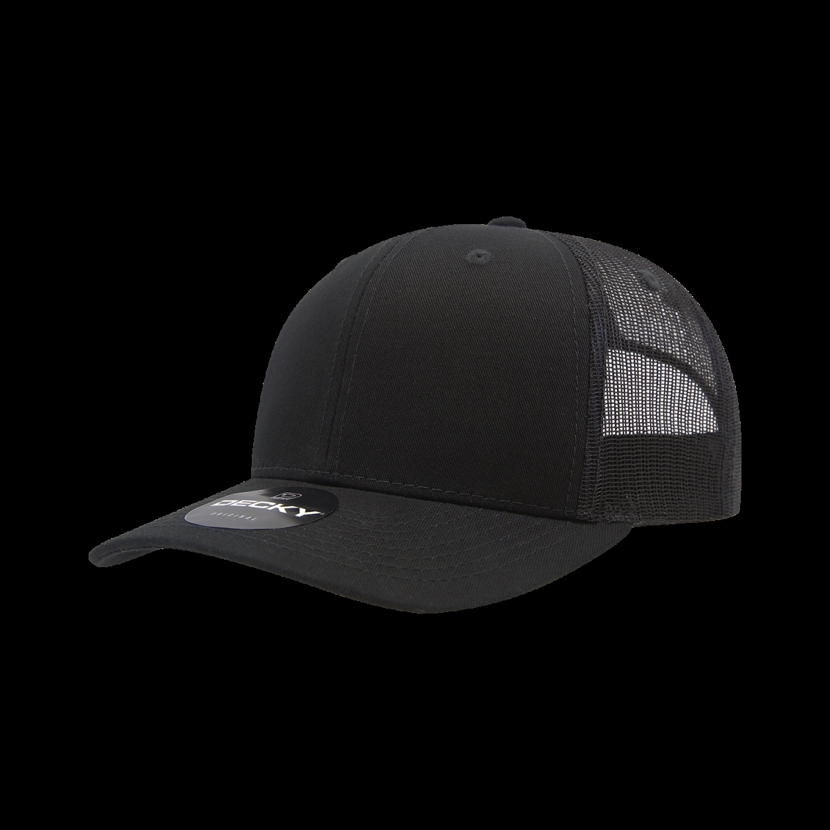 6021-1BLK 6 Panel Mid Profile Structured Cotton Blend Trucker Cap, Black - One Size Fits Most