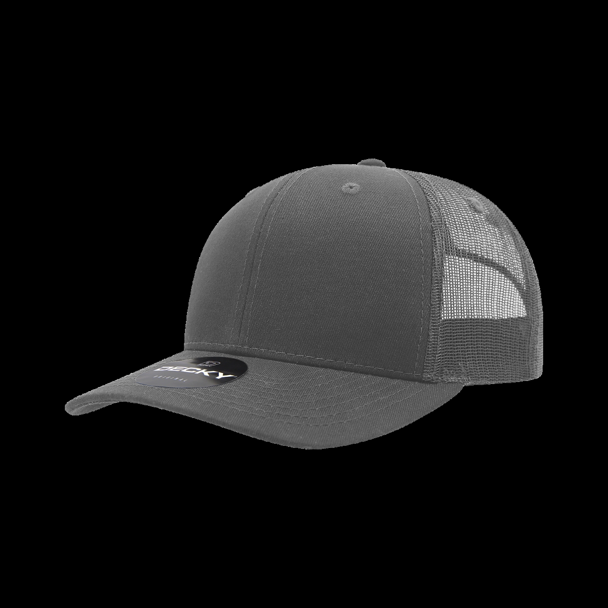6021-1CHA 6 Panel Mid Profile Structured Cotton Blend Trucker Cap, Charcoal - One Size Fits Most