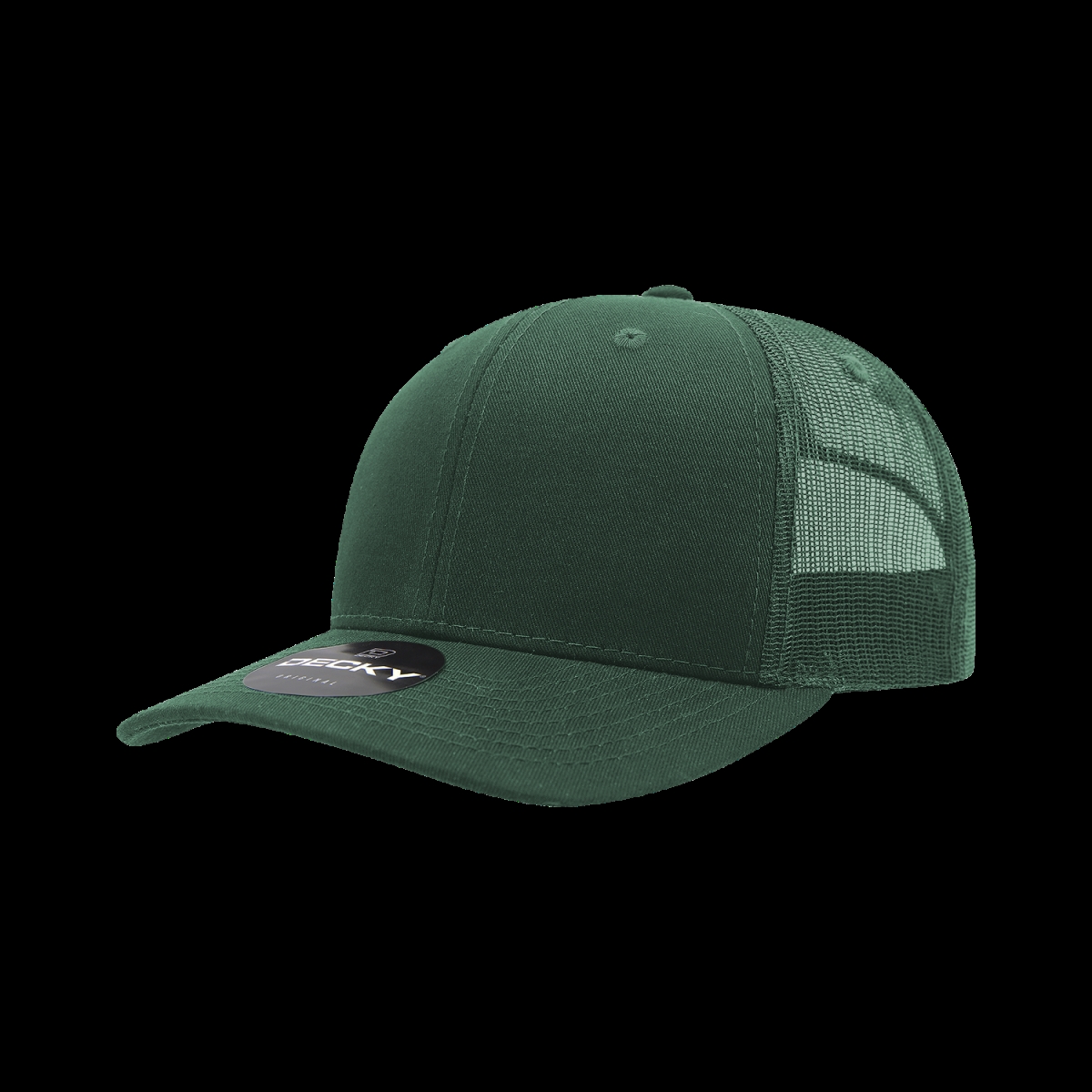6021-1FOR 6 Panel Mid Profile Structured Cotton Blend Trucker Cap, Forest - One Size Fits Most