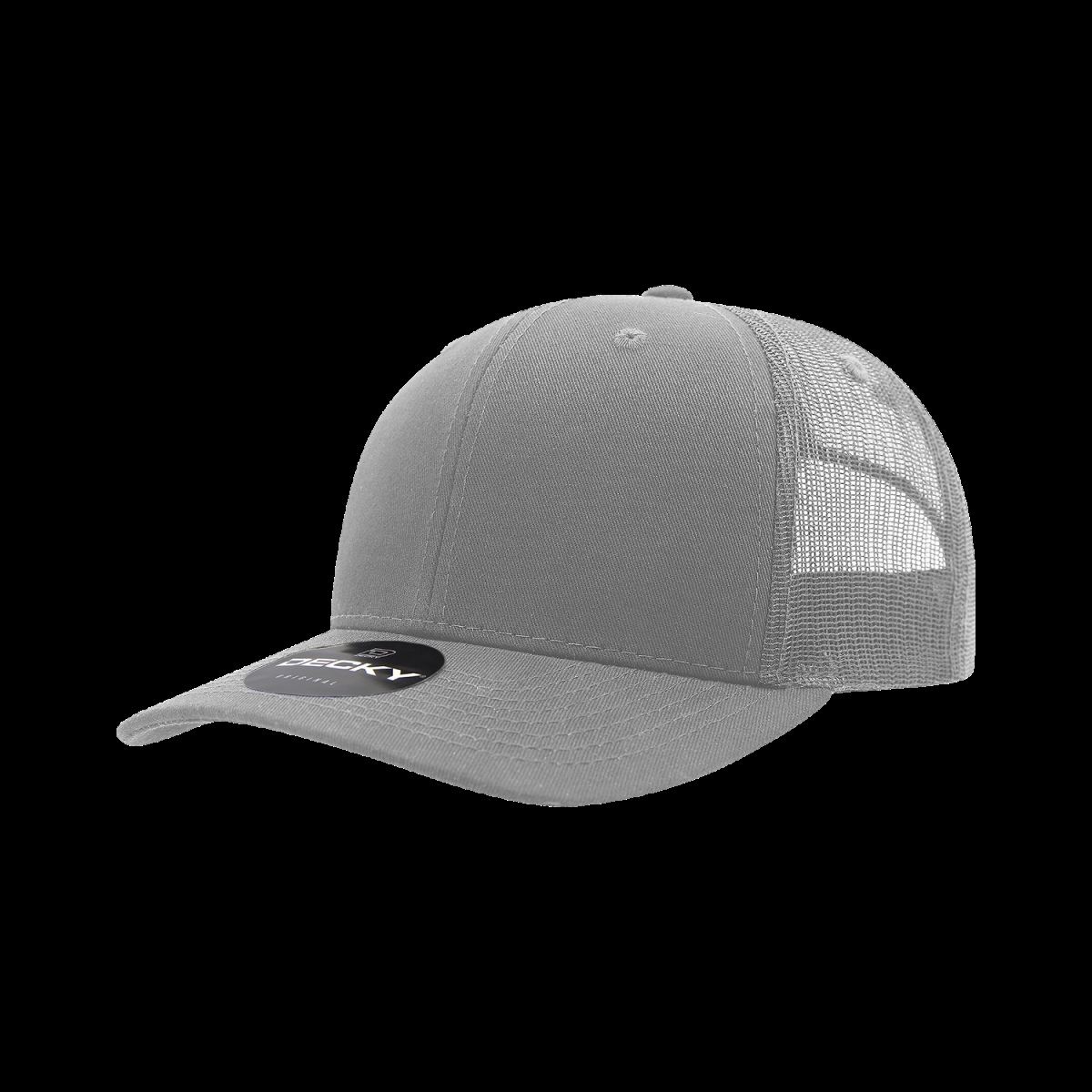 6021-1GRY 6 Panel Mid Profile Structured Cotton Blend Trucker Cap, Grey - One Size Fits Most