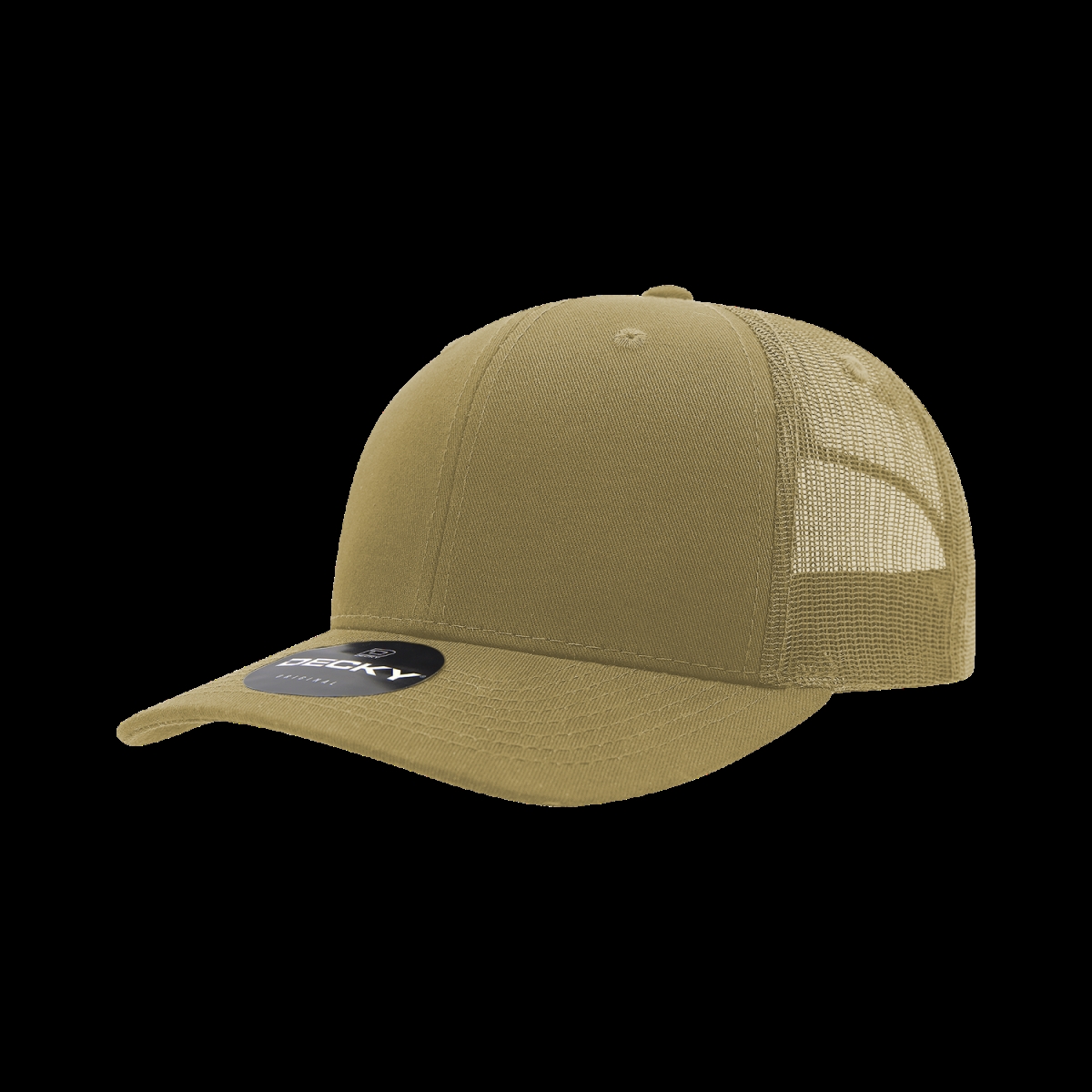 6021-1KHA 6 Panel Mid Profile Structured Cotton Blend Trucker Cap, Khaki - One Size Fits Most