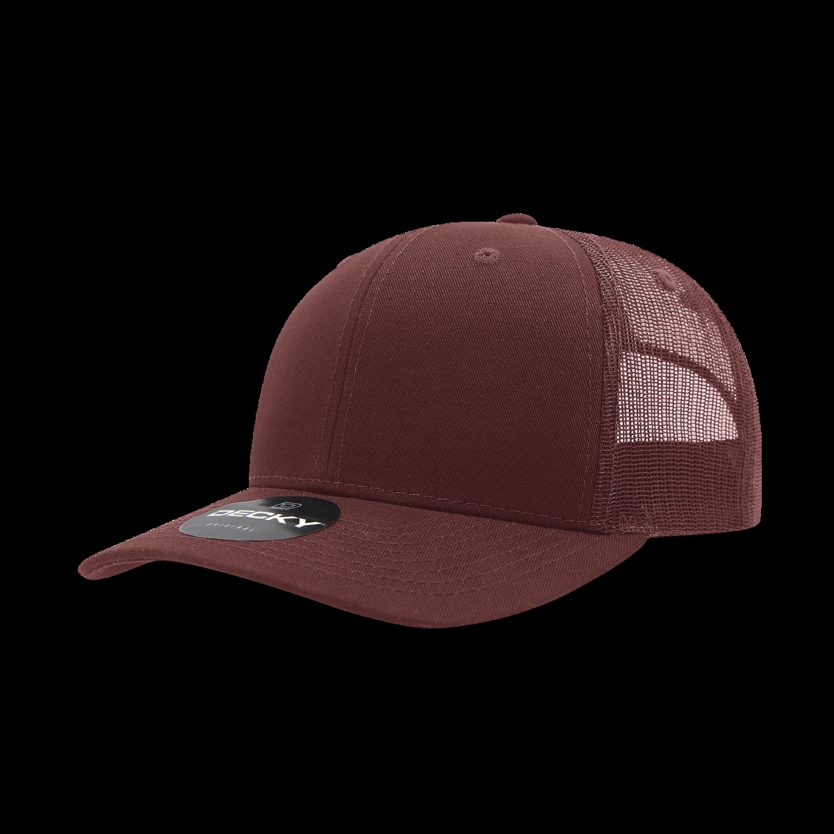 6021-1MAR 6 Panel Mid Profile Structured Cotton Blend Trucker Cap, Maroon - One Size Fits Most