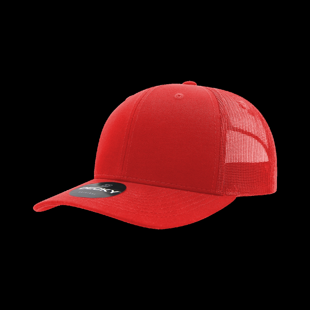 6021-1RED 6 Panel Mid Profile Structured Cotton Blend Trucker Cap, Red - One Size Fits Most
