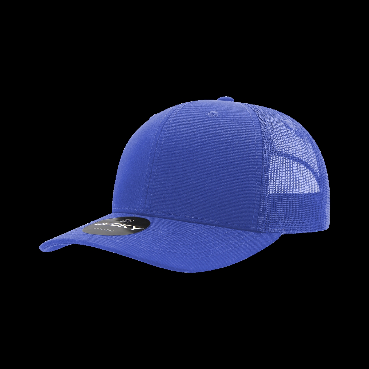 6021-1RYL 6 Panel Mid Profile Structured Cotton Blend Trucker Cap, Royal - One Size Fits Most