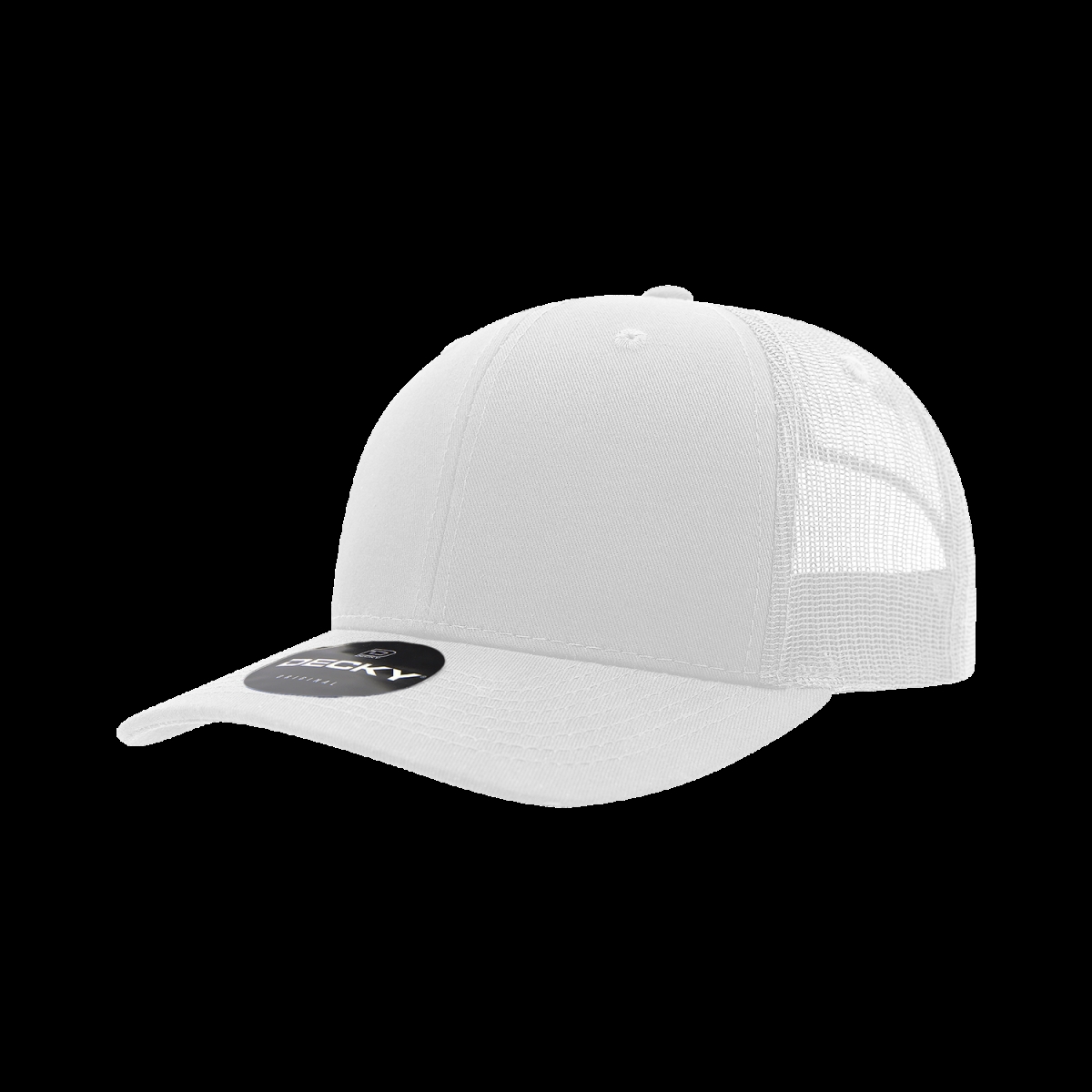 6021-1WHT 6 Panel Mid Profile Structured Cotton Blend Trucker Cap, White - One Size Fits Most