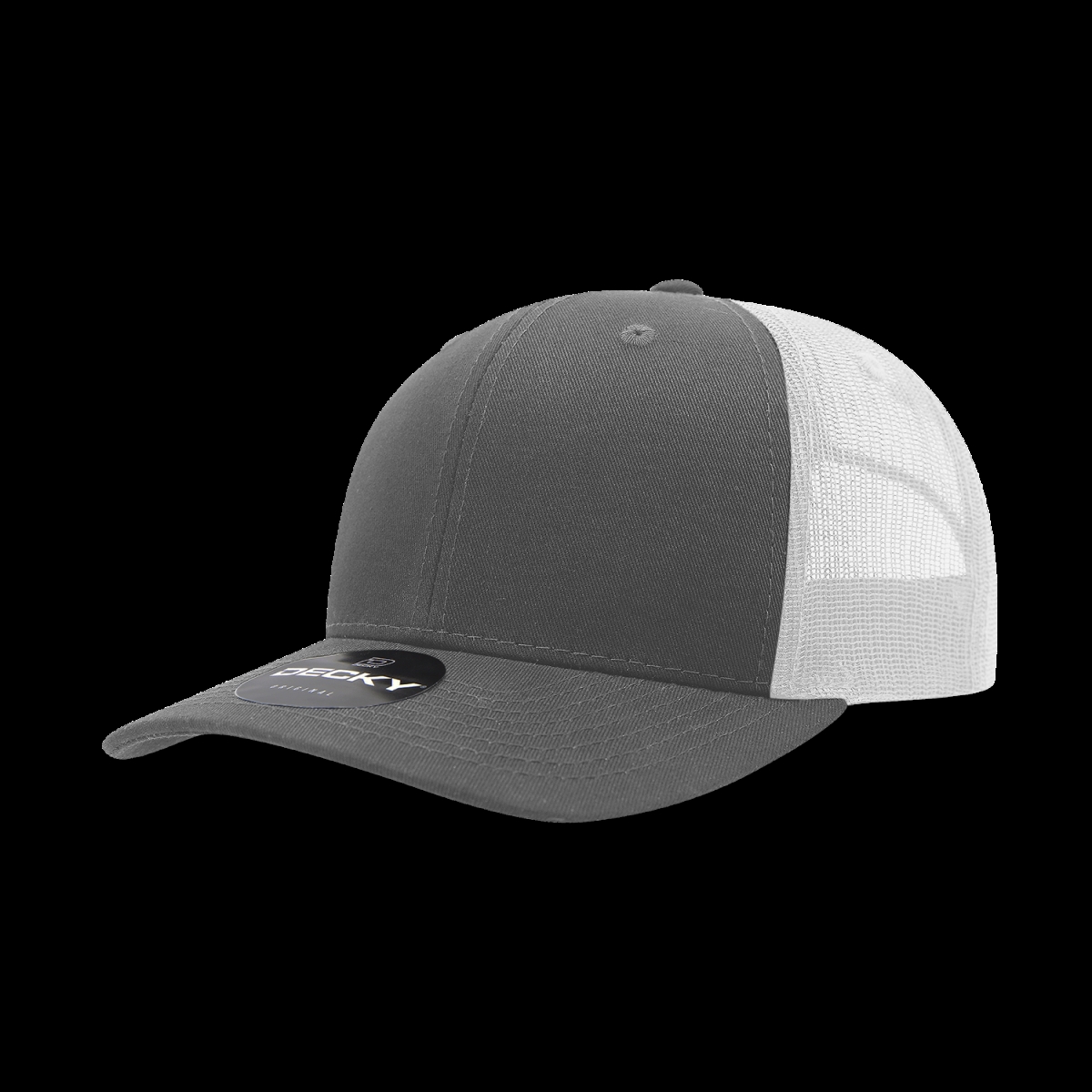 6021-4CHAWHT 6 Panel Mid Profile Structured Cotton Blend Trucker Cap, Charcoal & White - One Size Fits Most