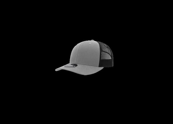 6021-4GRYBLK 6 Panel Mid Profile Structured Cotton Blend Trucker Cap, Grey & Black - One Size Fits Most