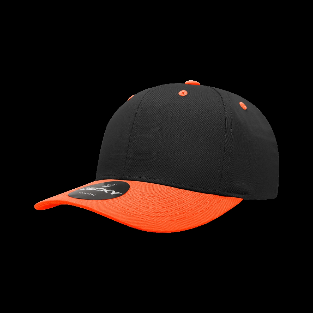 6 Panel Mid Profile Structured Cotton Blend Cap, Black & Orange - One Size Fits Most