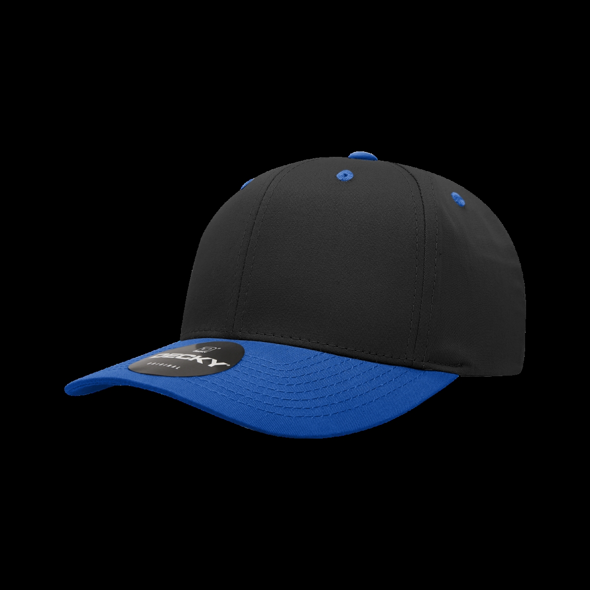 6022-2BLKRYL 6 Panel Mid Profile Structured Cotton Blend Cap, Black & Royal - One Size Fits Most