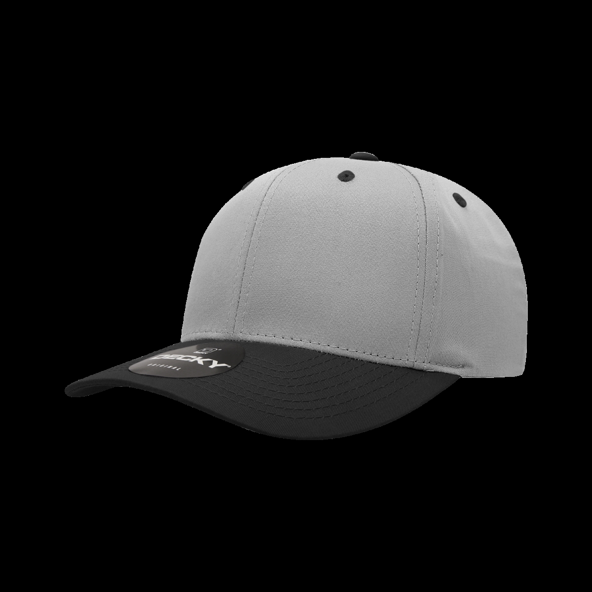 6022-2GRYBLK 6 Panel Mid Profile Structured Cotton Blend Cap, Grey & Black - One Size Fits Most