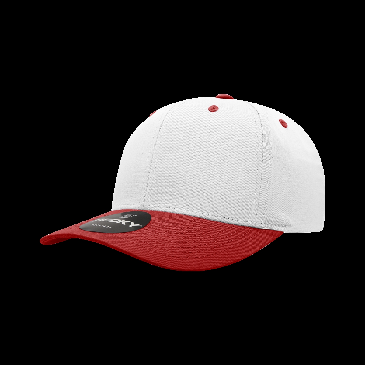 6022-2WHTRED 6 Panel Mid Profile Structured Cotton Blend Cap, White & Red - One Size Fits Most
