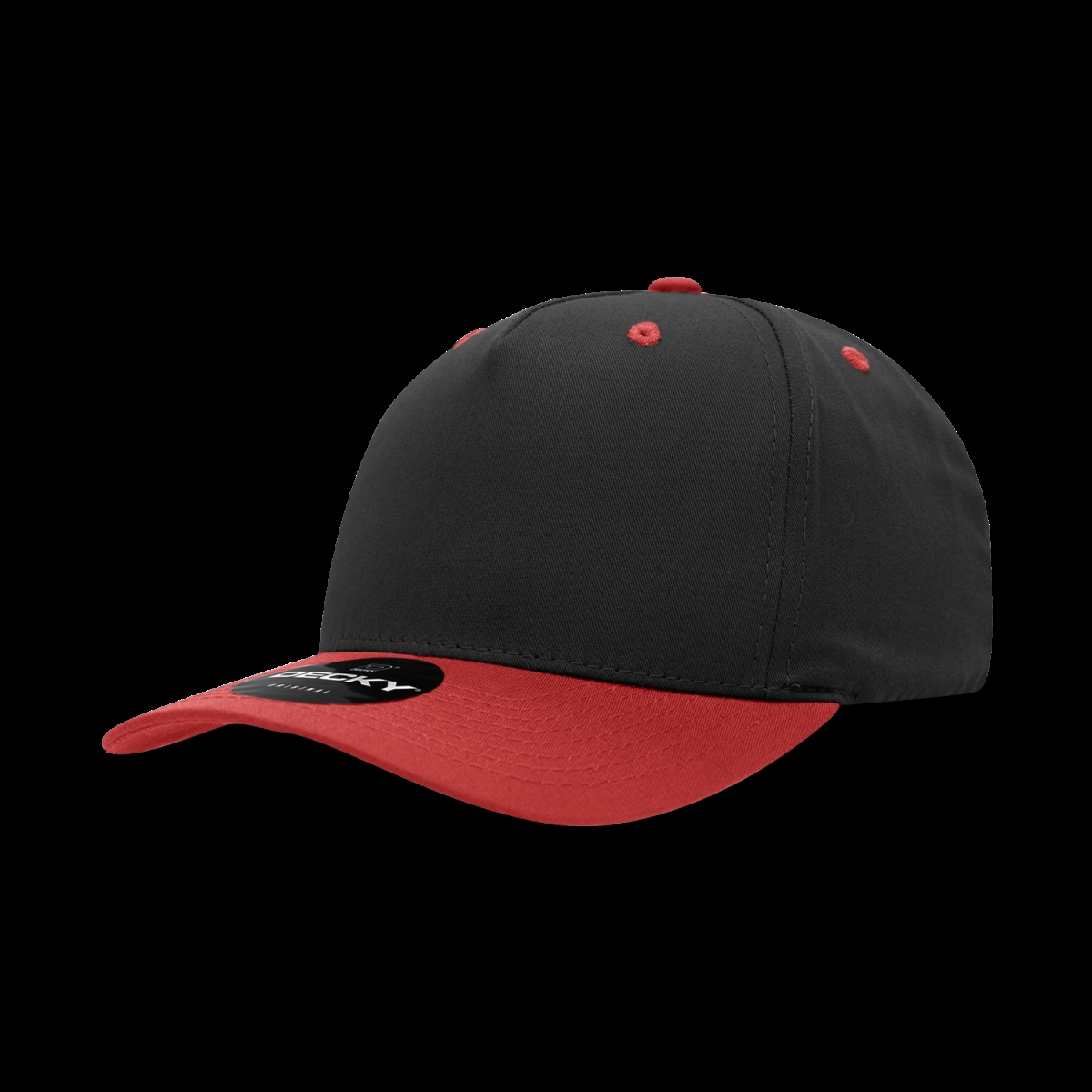 6024-2BLKRED 5 Panel Mid Profile Structured Cotton Blend Cap, Black & Red - One Size Fits Most