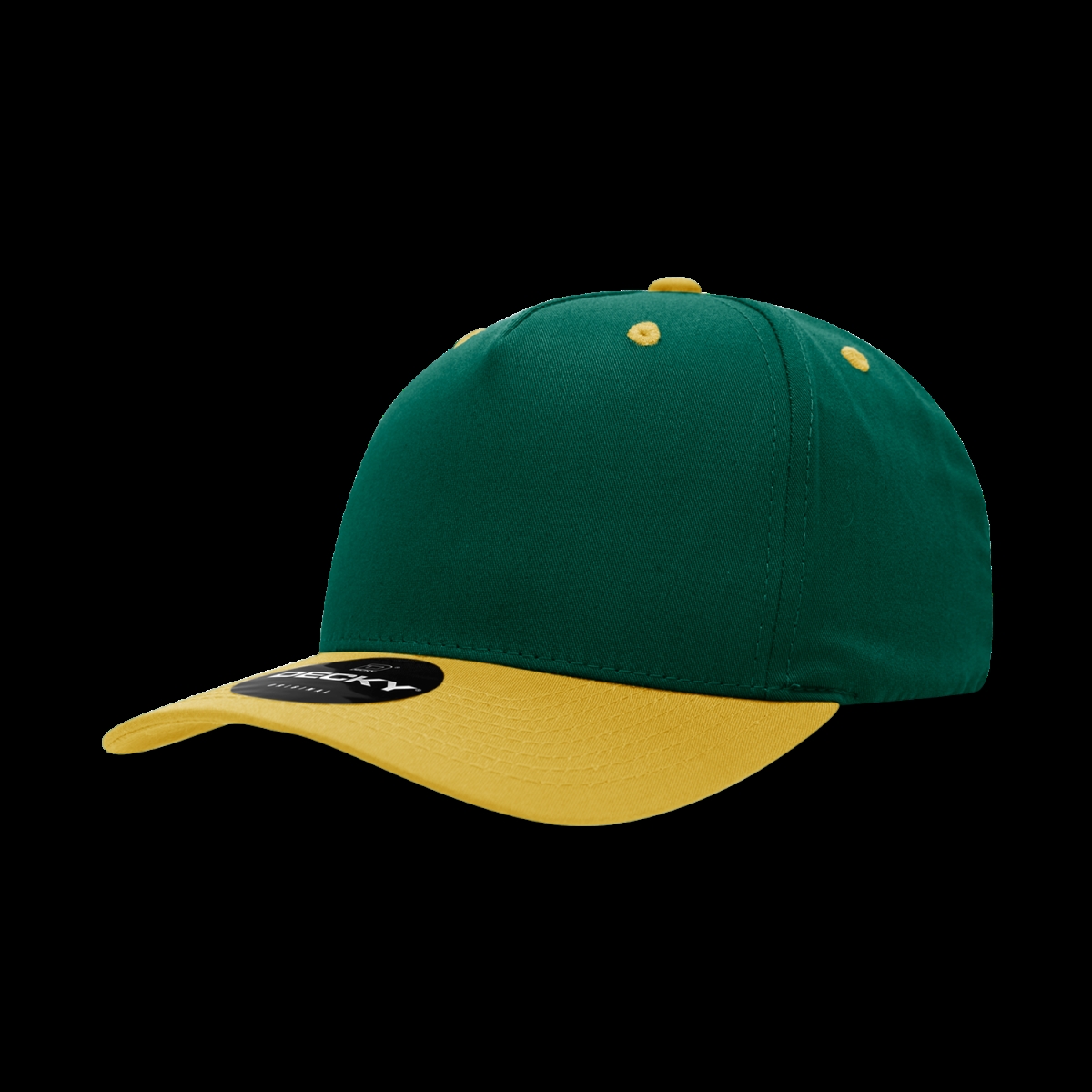 6024-2FORGLD 5 Panel Mid Profile Structured Cotton Blend Cap, Forest & Gold - One Size Fits Most