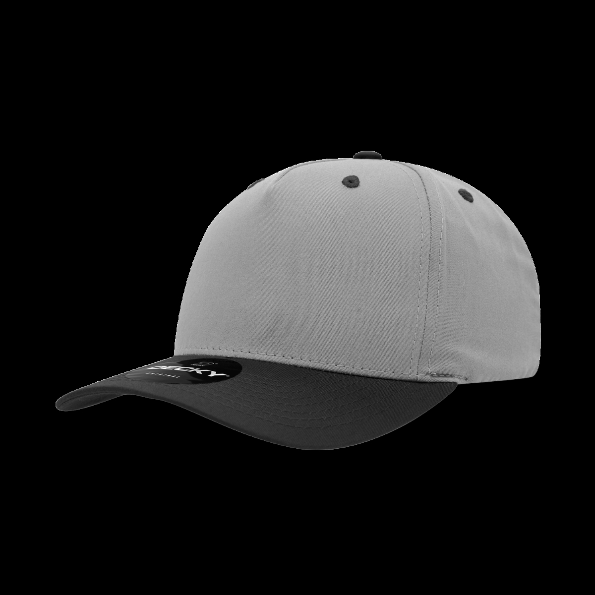 6024-2GRYBLK 5 Panel Mid Profile Structured Cotton Blend Cap, Grey & Black - One Size Fits Most