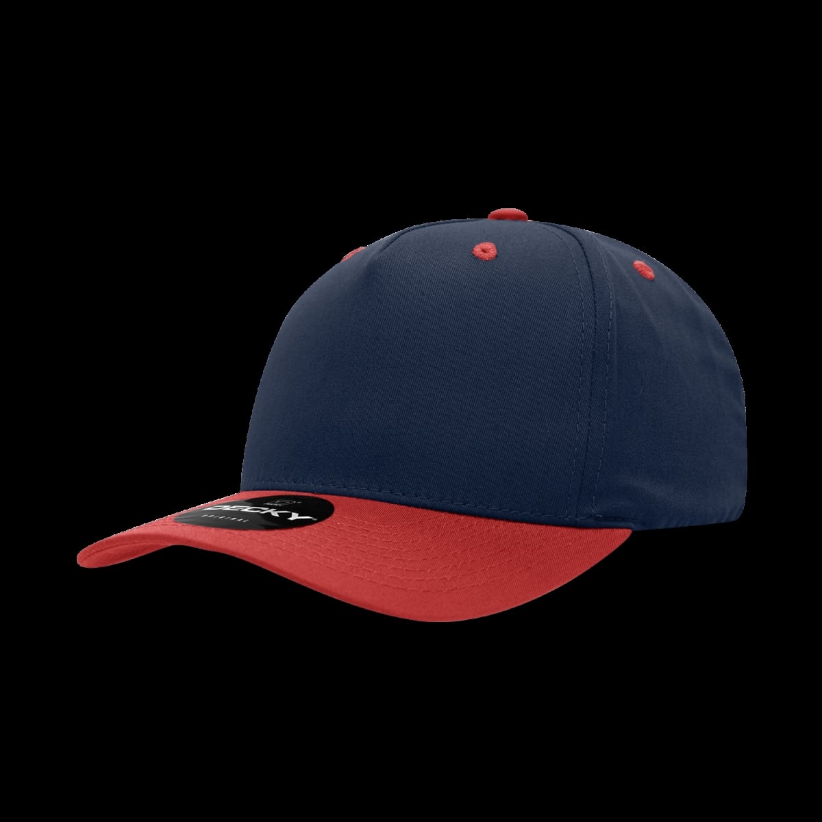 6024-2NVYRED 5 Panel Mid Profile Structured Cotton Blend Cap, Navy & Red - One Size Fits Most