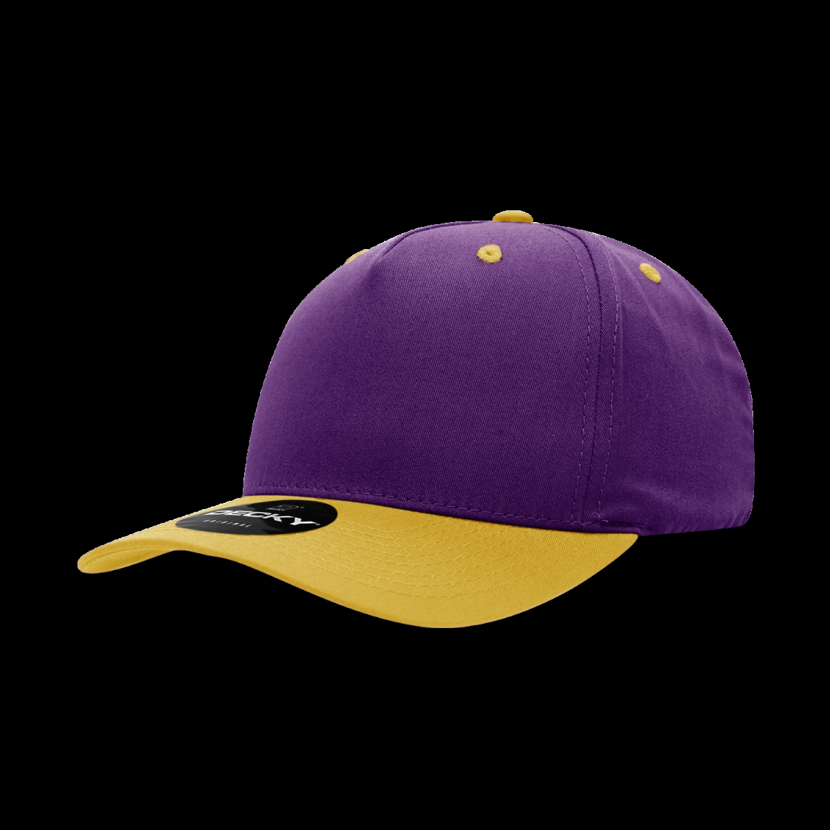 6024-2PURGLD 5 Panel Mid Profile Structured Cotton Blend Cap, Purple & Gold - One Size Fits Most