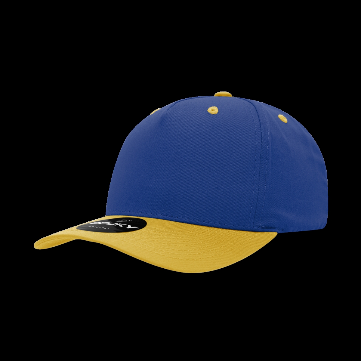 6024-2RYLGLD 5 Panel Mid Profile Structured Cotton Blend Cap, Royal & Gold - One Size Fits Most