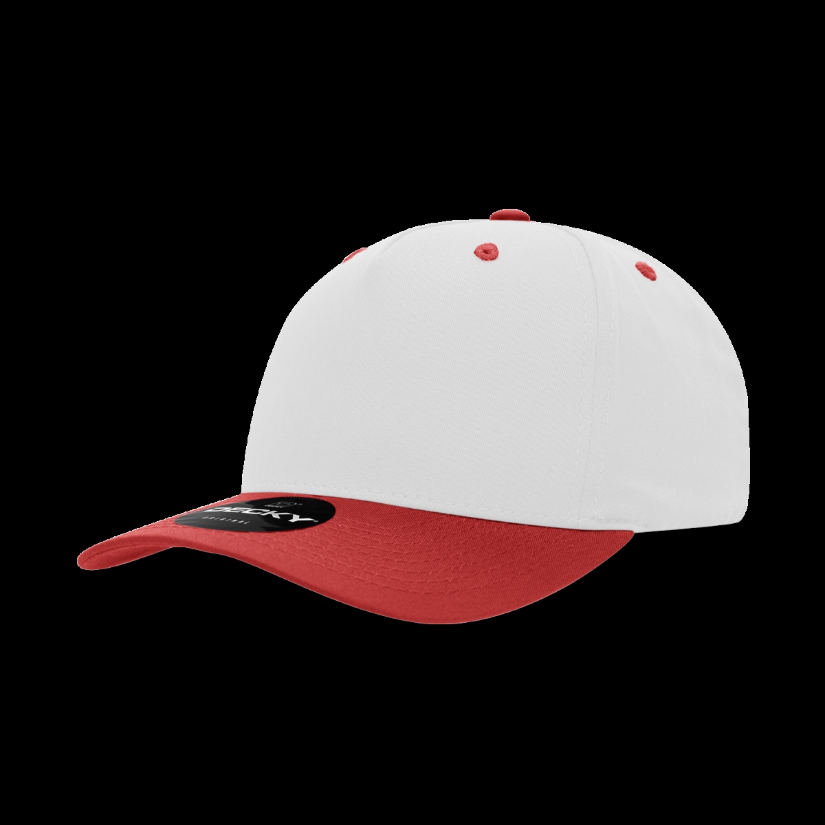 6024-2WHTRED 5 Panel Mid Profile Structured Cotton Blend Cap, White & Red - One Size Fits Most
