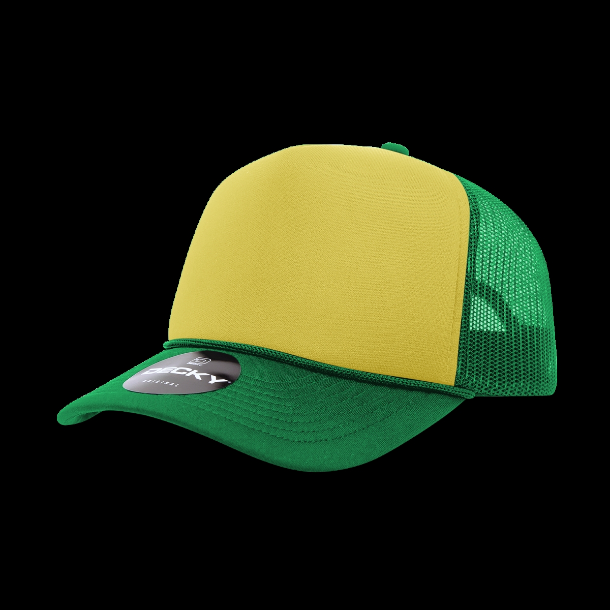 6025-5KELGLDKEL 5 Panel Mid Profile Structured Foam Trucker Hats, Kelly & Gold - One Size Fits Most