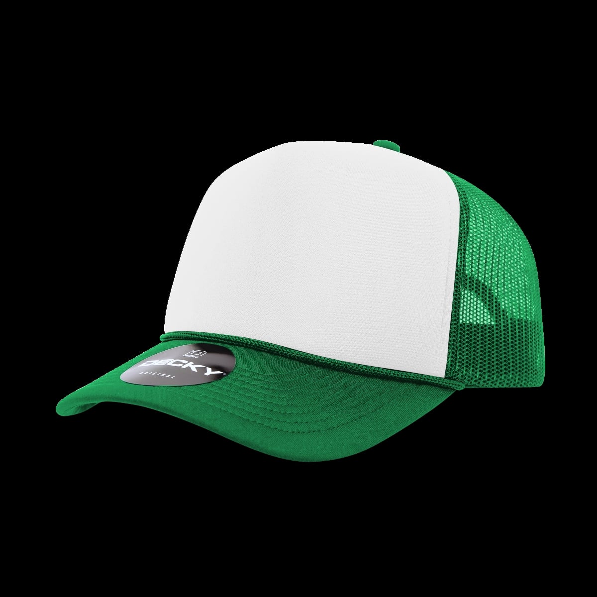 6025-5KELWHTKEL 5 Panel Mid Profile Structured Foam Trucker Hats, Kelly & White - One Size Fits Most