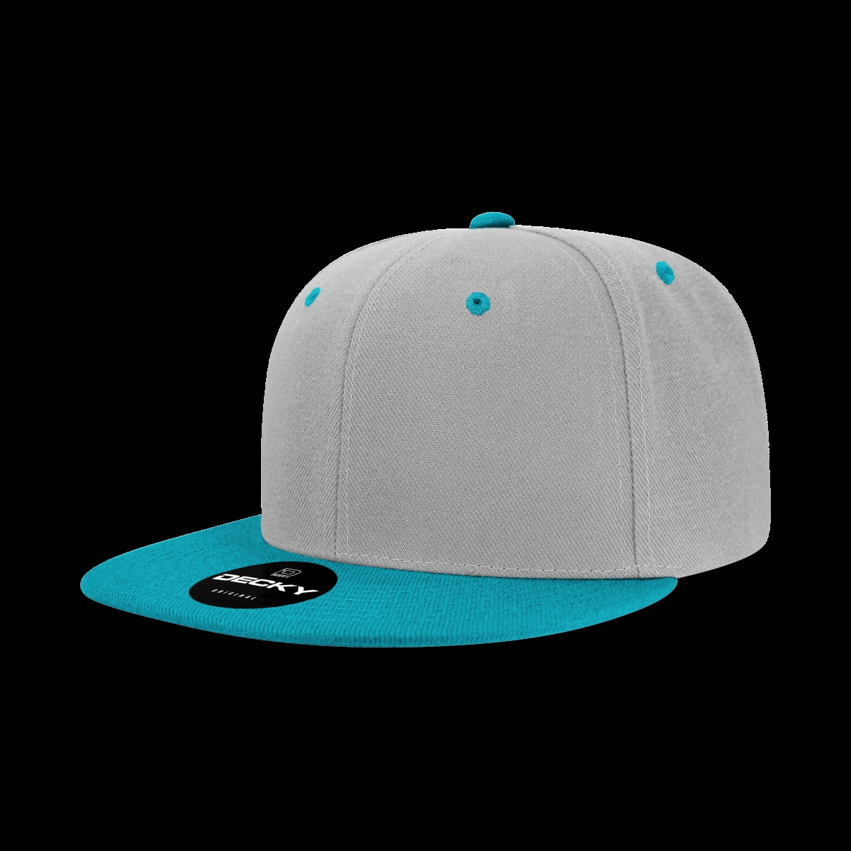 6020-2GRYTEL 6 Panel High Profile Structured Acrylic & Polyester Snapback Cap, Grey & Teal - One Size Fits Most