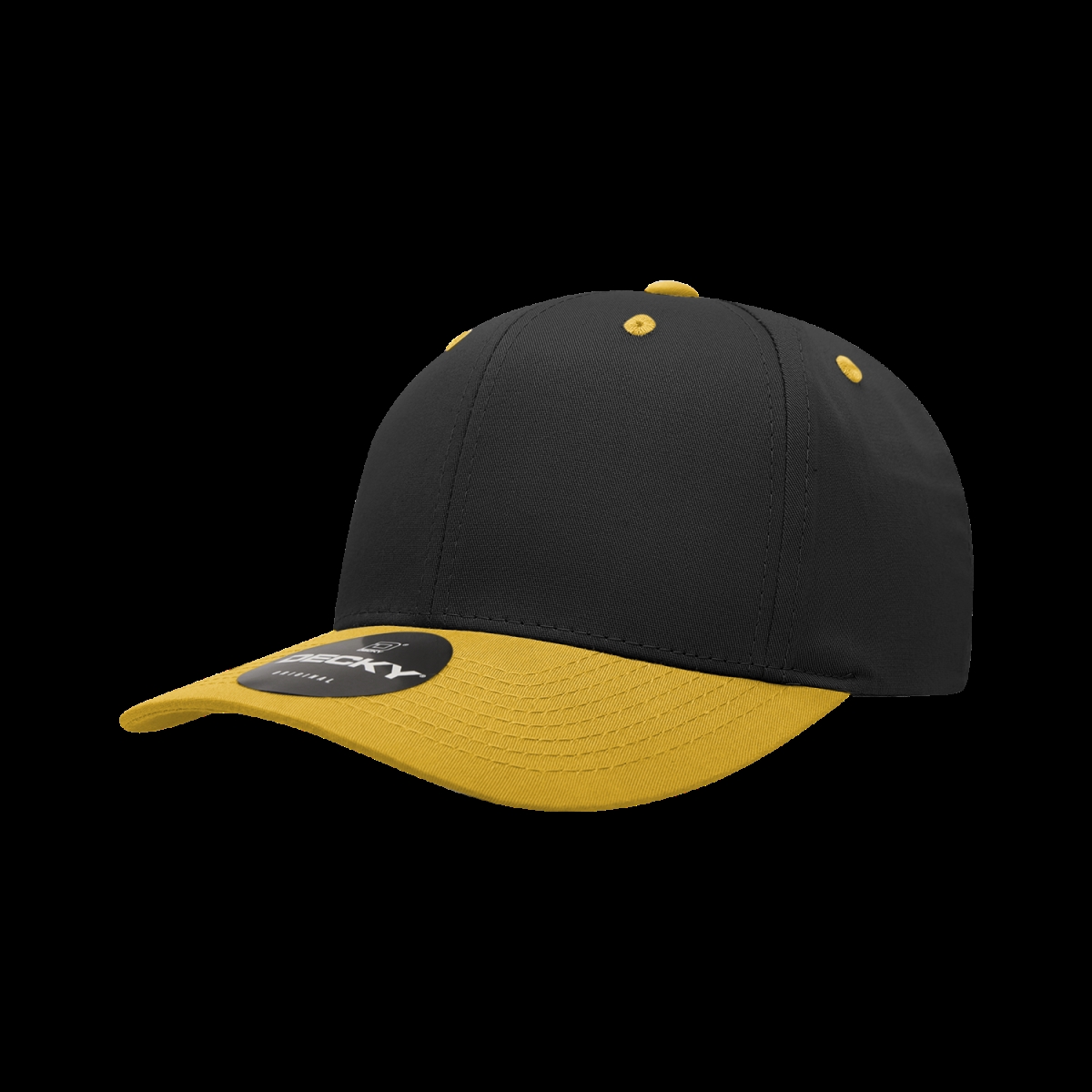 6022-2BLKGLD 6 Panel Mid Profile Structured Cotton Blend Cap, Black & Gold - One Size Fits Most