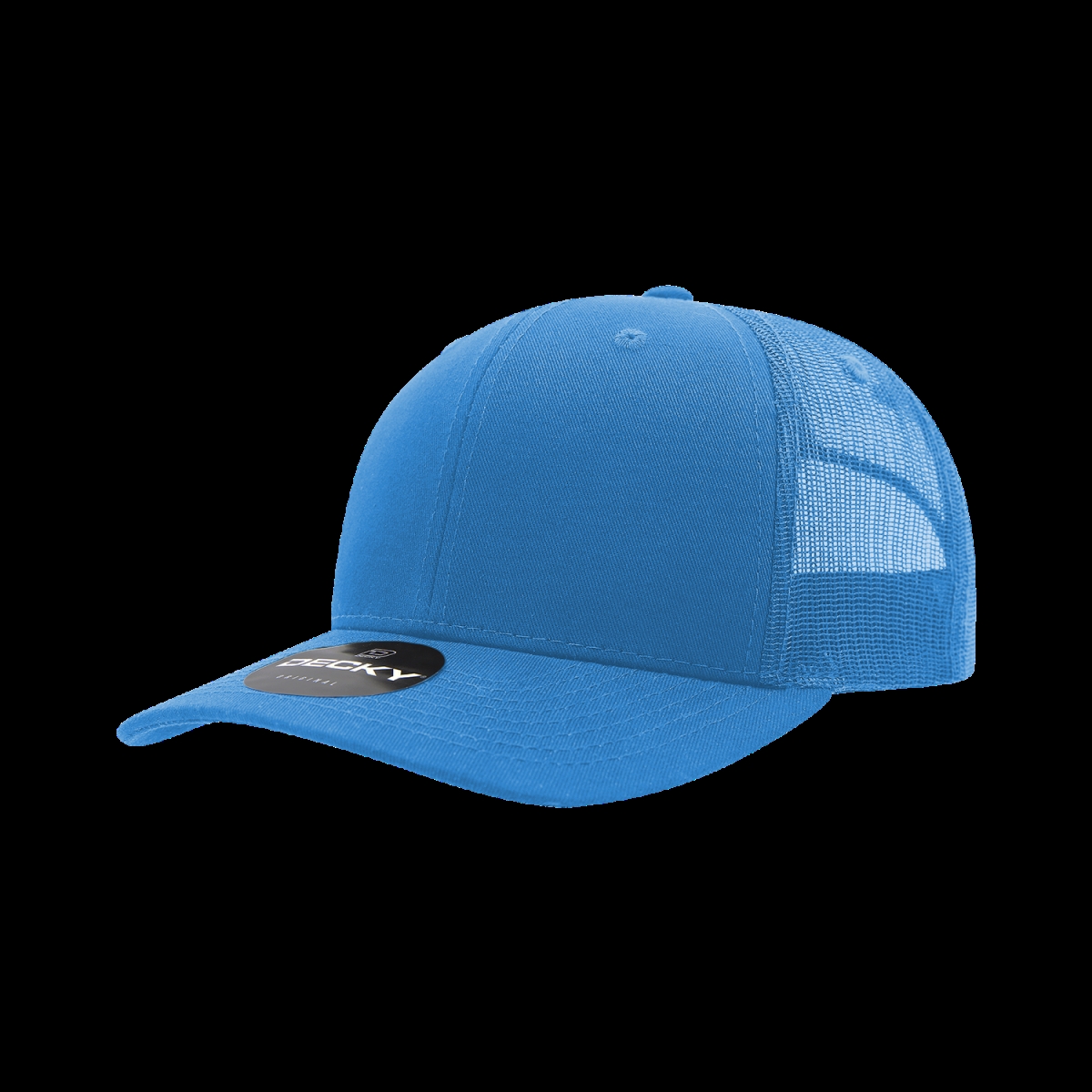 6021-1SKY 6 Panel Mid Profile Structured Cotton Blend Trucker Cap, Sky Blue - One Size Fits Most