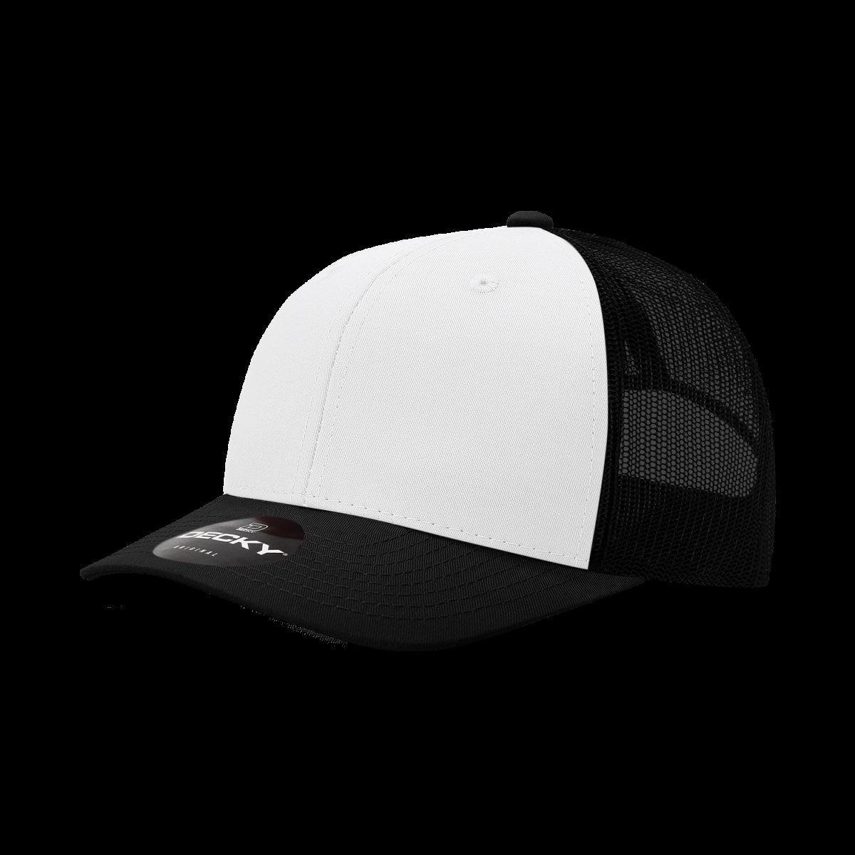 6021-5BLKWHTBLK 6 Panel Mid Profile Structured Cotton Blend Trucker Cap, Black & White - One Size Fits Most