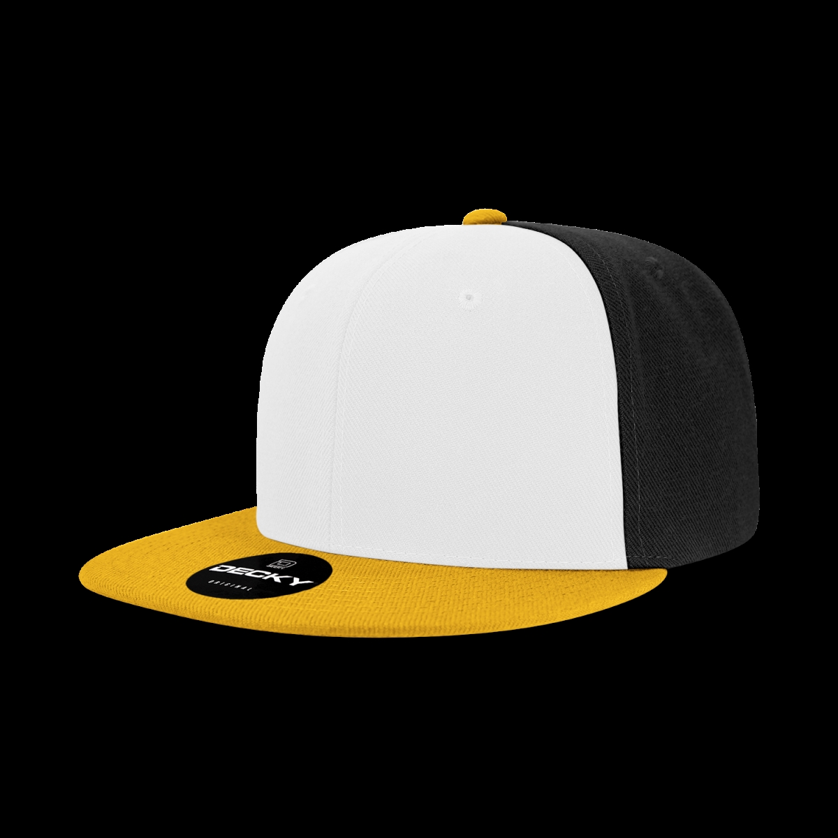 6020-3GLDWHTBLK 6 Panel High Profile Structured Acrylic & Polyester Snapback Cap, Gold & White - Black - One Size Fits Most