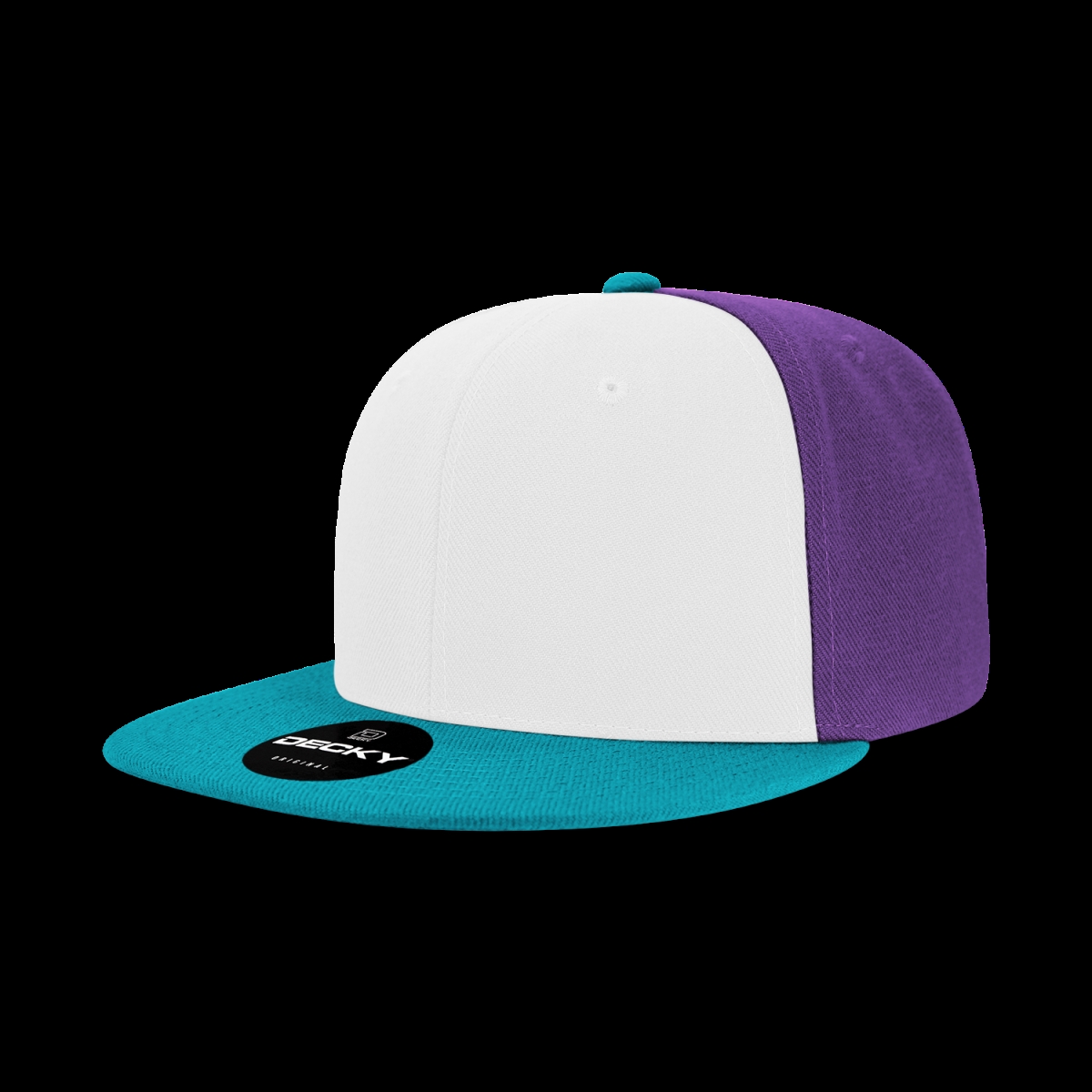 6020-3TELWHTPUR 6 Panel High Profile Structured Acrylic & Polyester Snapback Cap, Teal & White - Purple - One Size Fits Most