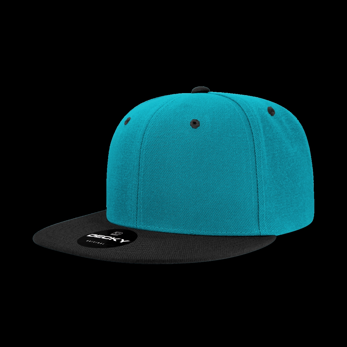 6020-2TELBLK 6 Panel High Profile Structured Acrylic & Polyester Snapback Cap, Teal & Black - One Size Fits Most