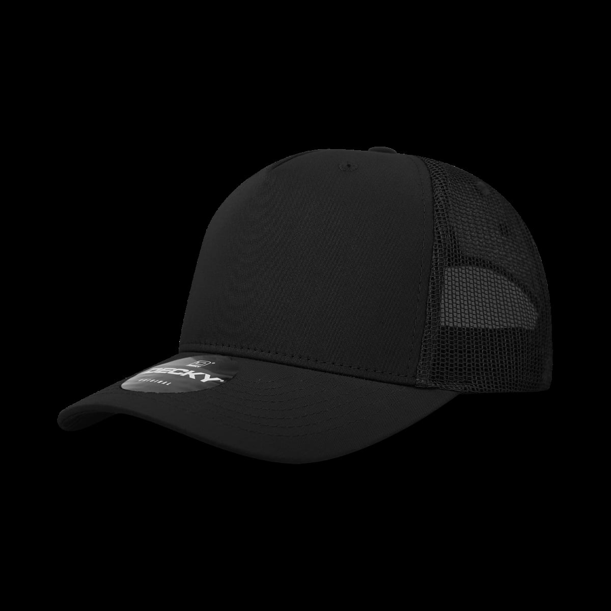 6030-1BLK 5 Panel Mid Profile Structured Cotton Blend Trucker Hats, Black - One Size Fits Most