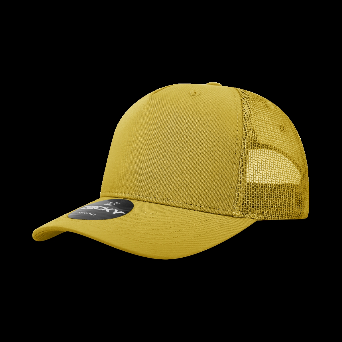 6030-1GLD 5 Panel Mid Profile Structured Cotton Blend Trucker Hats, Gold - One Size Fits Most