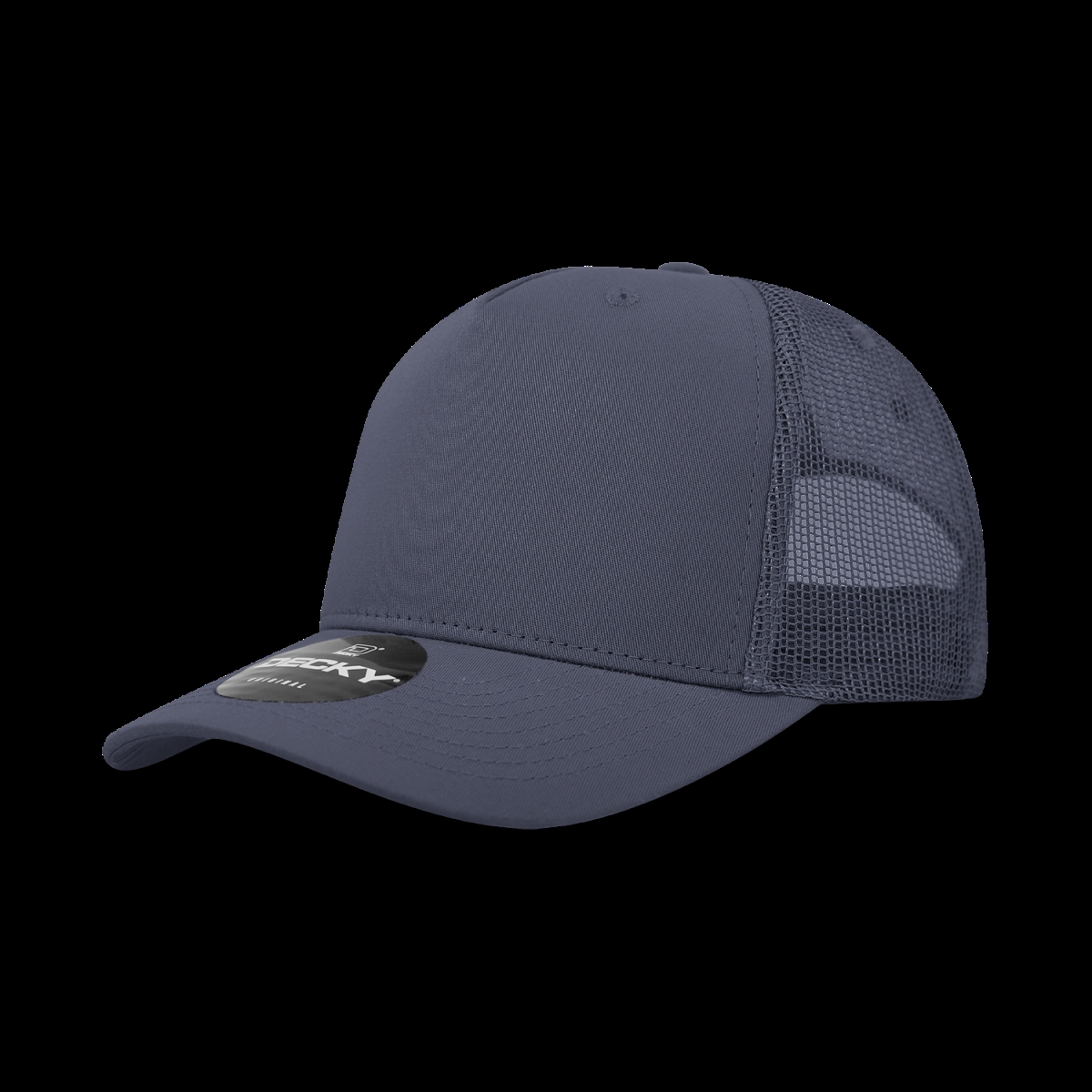 6030-1NVY 5 Panel Mid Profile Structured Cotton Blend Trucker Hats, Navy - One Size Fits Most