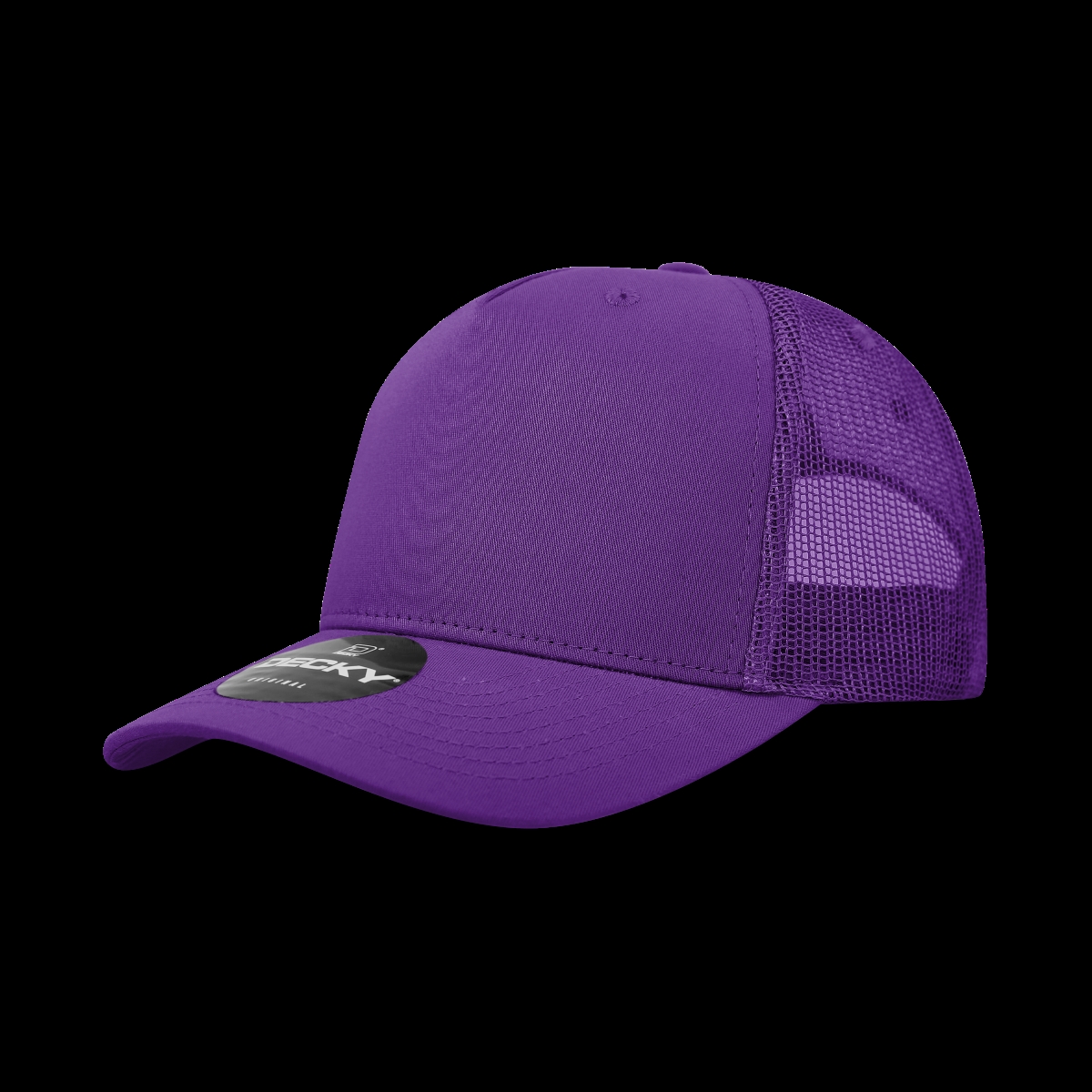 6030-1PUR 5 Panel Mid Profile Structured Cotton Blend Trucker Hats, Purple - One Size Fits Most