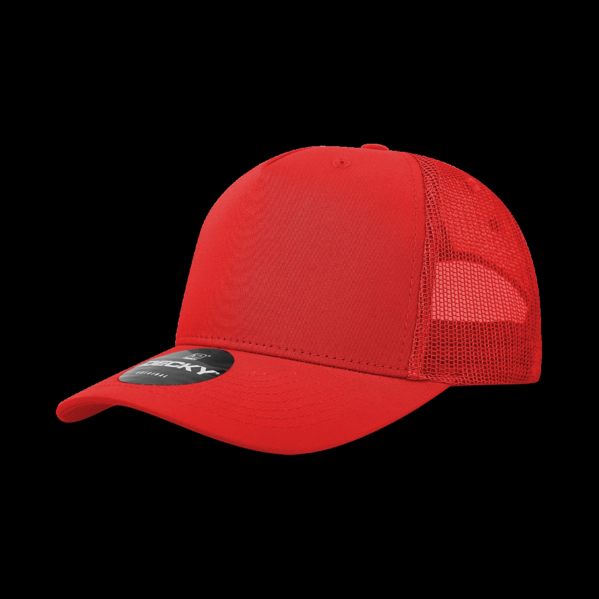6030-1RED 5 Panel Mid Profile Structured Cotton Blend Trucker Hats, Red - One Size Fits Most