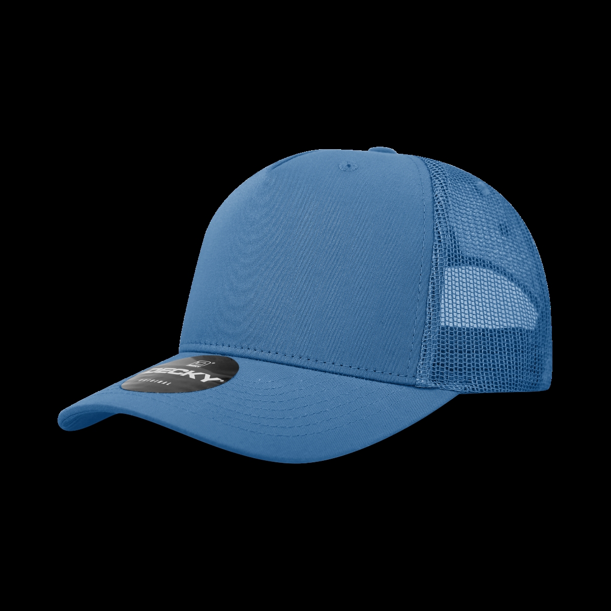 6030-1SKY 5 Panel Mid Profile Structured Cotton Blend Trucker Hats, Sky Blue - One Size Fits Most