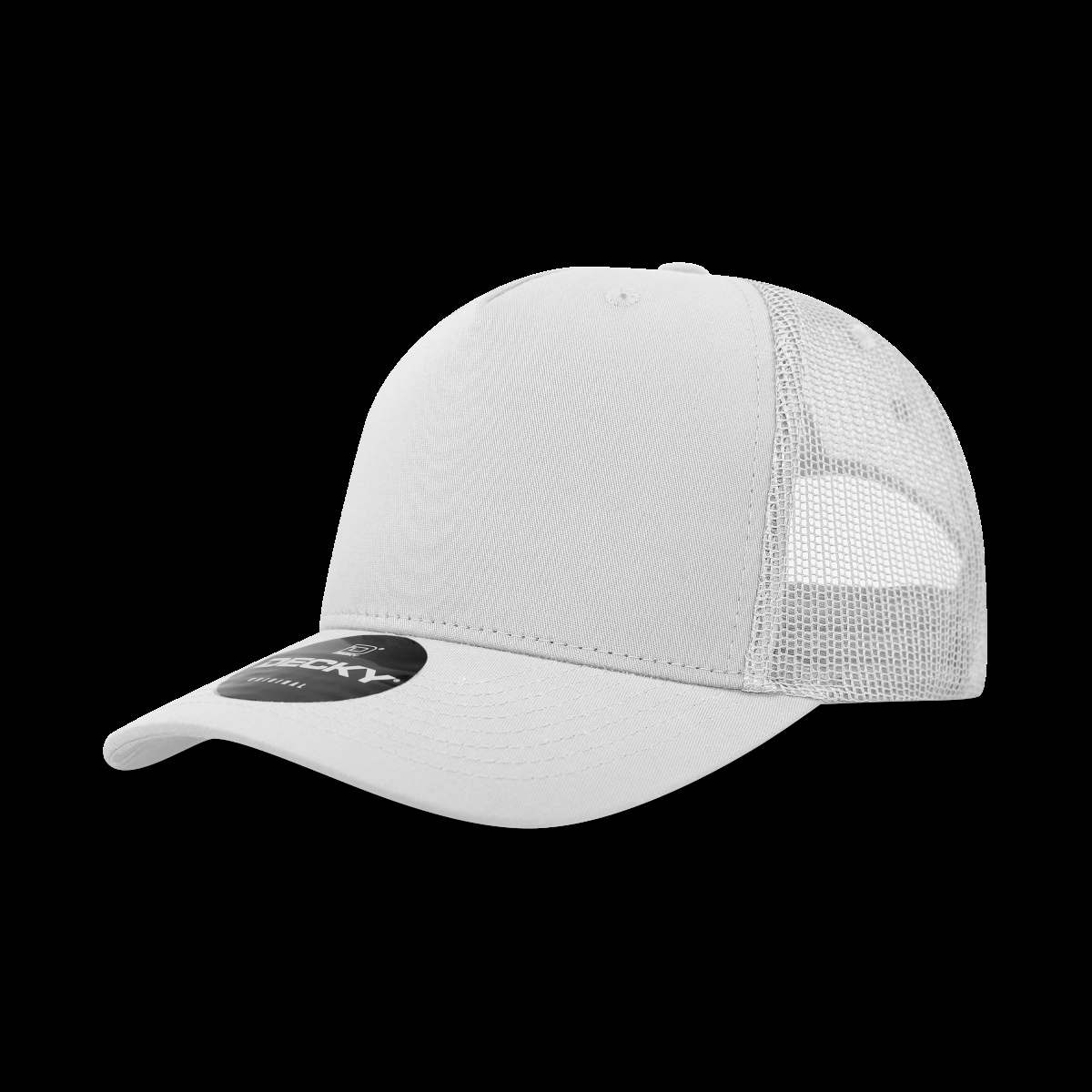 6030-1WHT 5 Panel Mid Profile Structured Cotton Blend Trucker Hats, White - One Size Fits Most