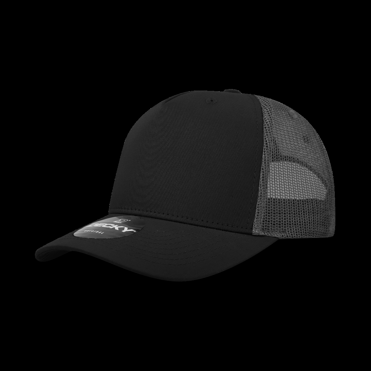 6030-4BLKCHA 5 Panel Mid Profile Structured Cotton Blend Trucker Hats, Black & Charcoal - One Size Fits Most