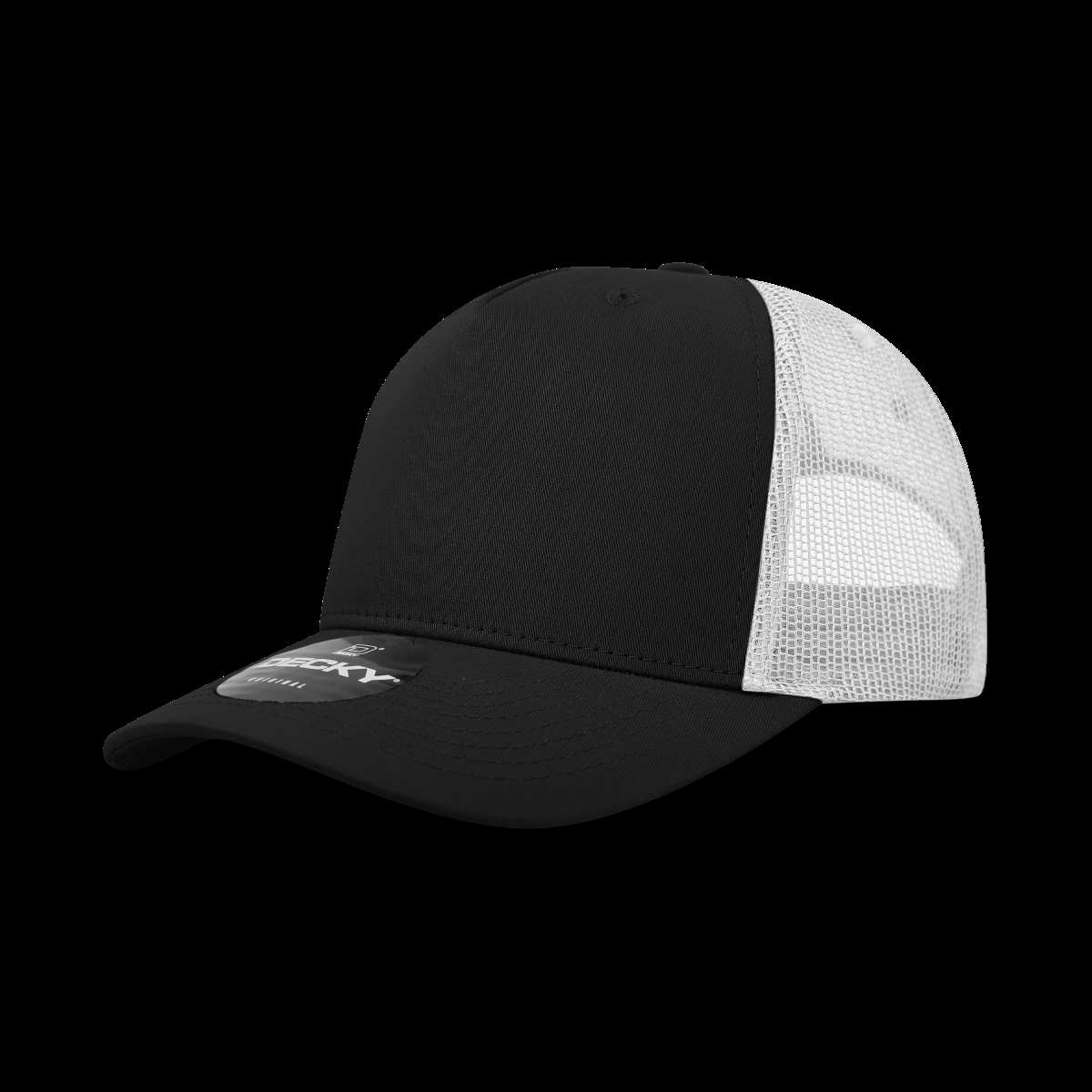 6030-4BLKWHT 5 Panel Mid Profile Structured Cotton Blend Trucker Hats, Black & White - One Size Fits Most