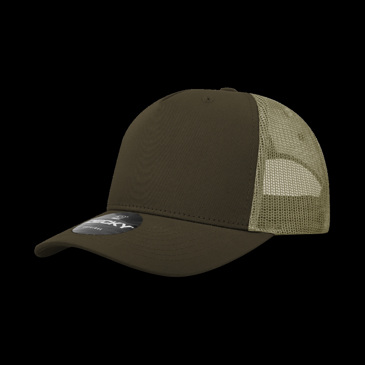 6030-4BRNKHA 5 Panel Mid Profile Structured Cotton Blend Trucker Hats, Brown & Khaki - One Size Fits Most
