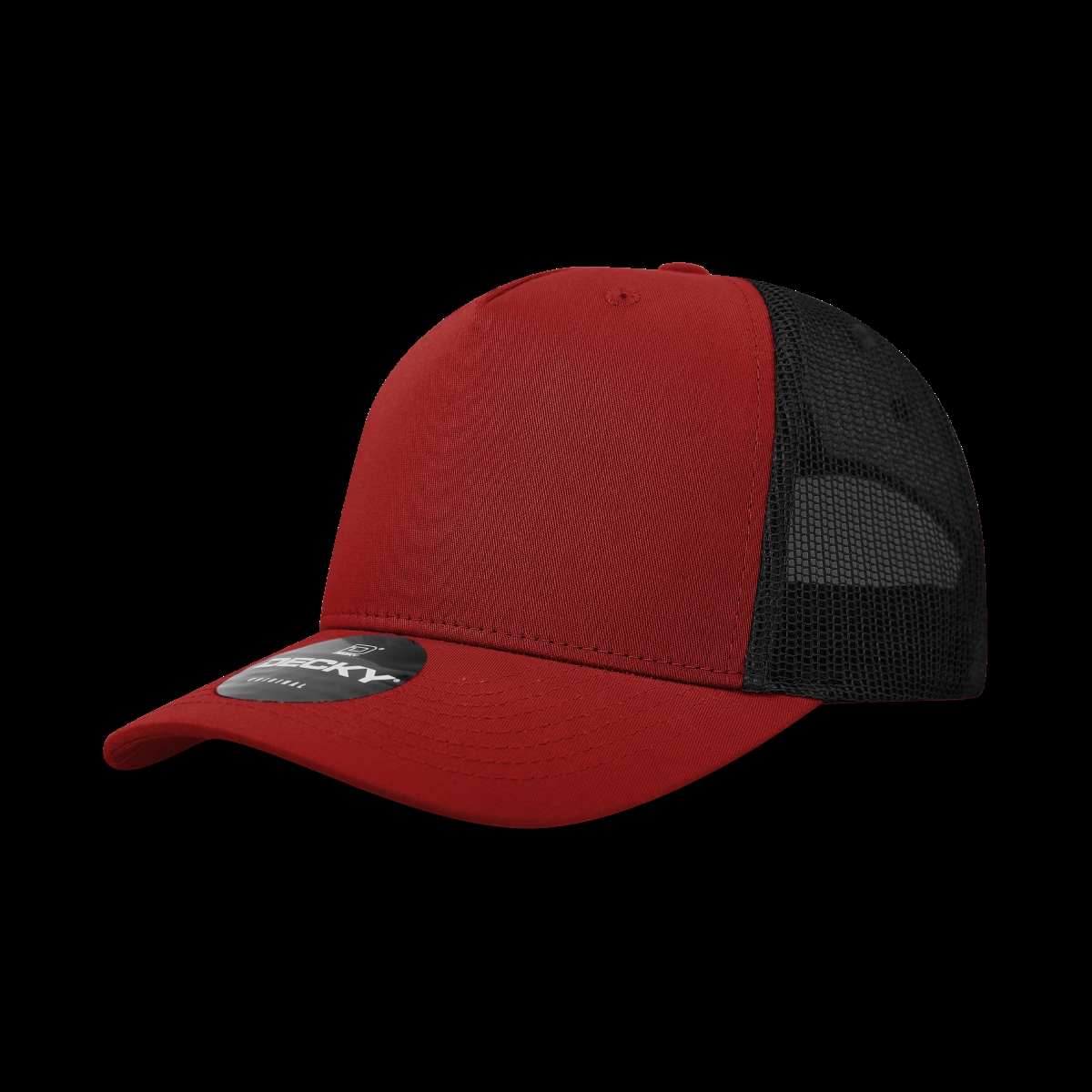 6030-4CARBLK 5 Panel Mid Profile Structured Cotton Blend Trucker Hats, Cardinal & Black - One Size Fits Most