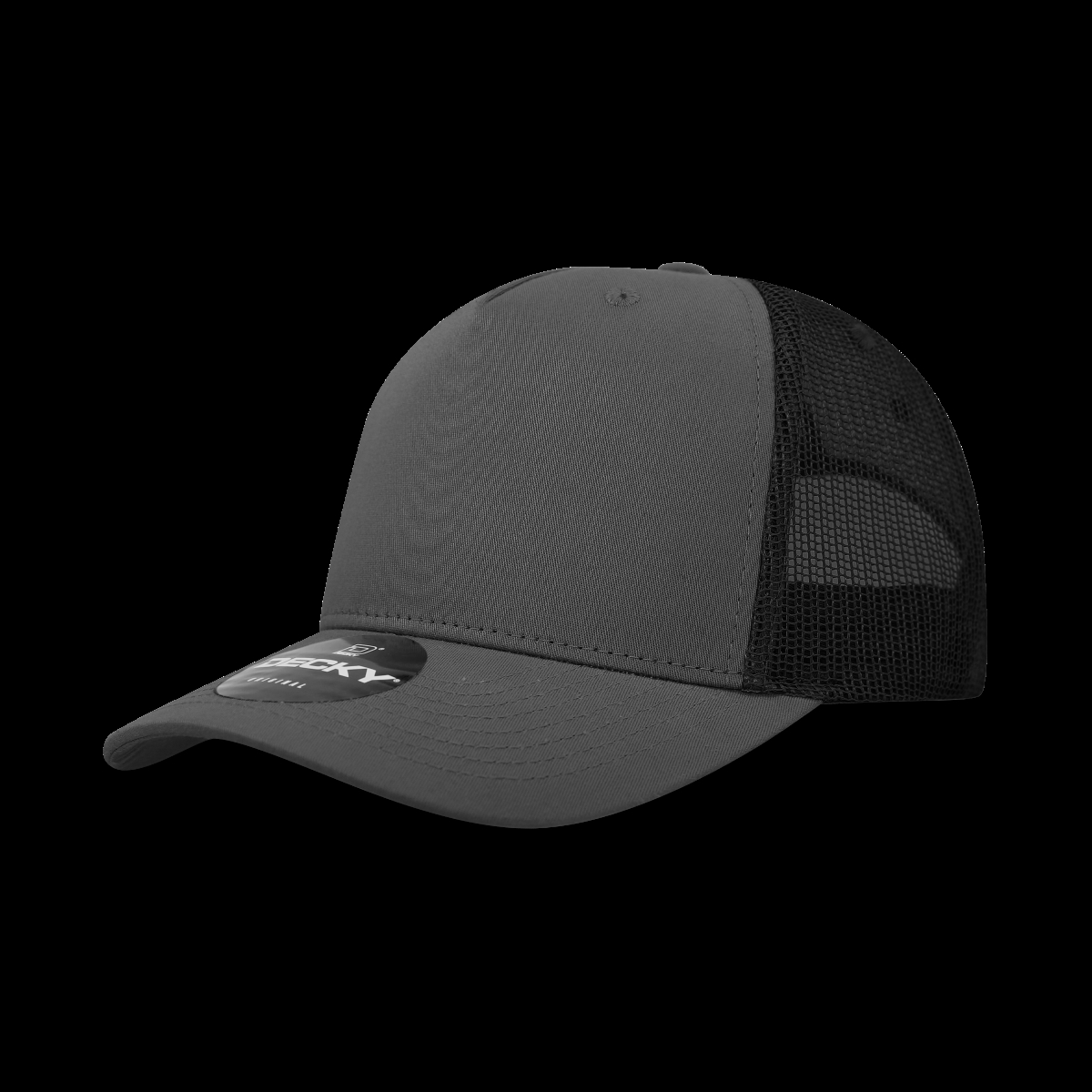 6030-4CHABLK 5 Panel Mid Profile Structured Cotton Blend Trucker Hats, Charcoal & Black - One Size Fits Most